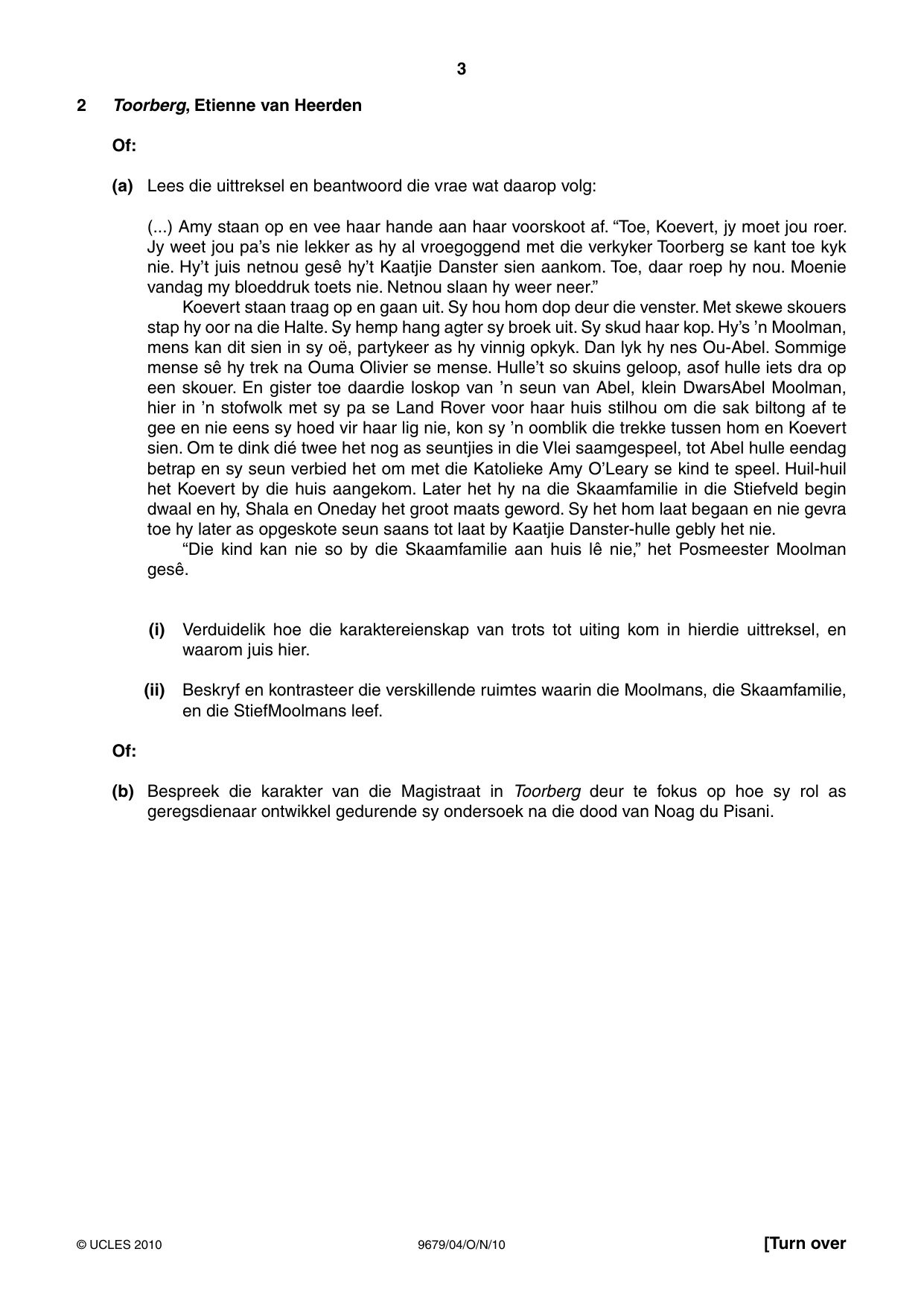 Cambridge A Level Afrikaans 9679 2010 Oct/Nov Paper 4 · Variant 1 question paper, page 3 of 8