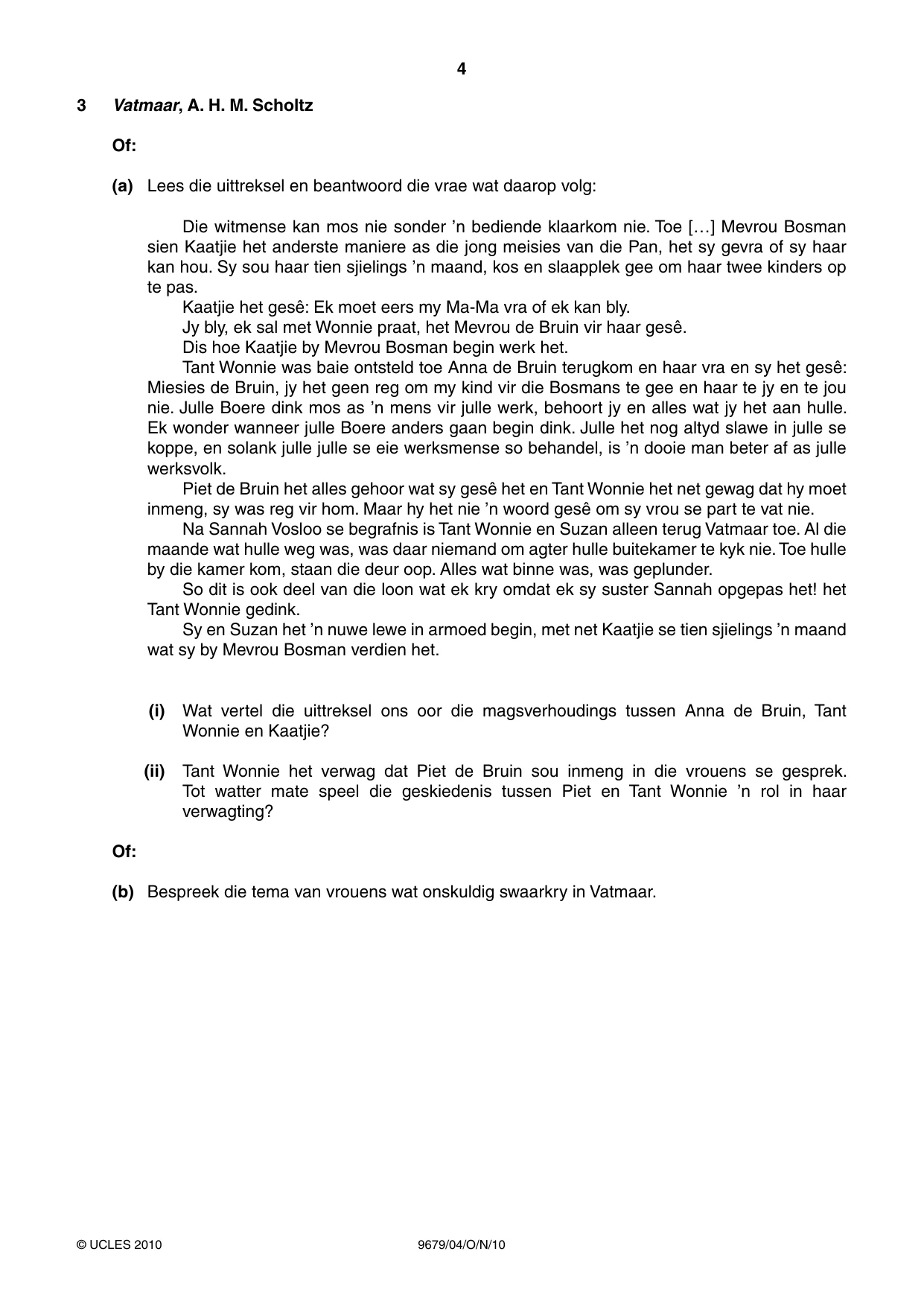 Cambridge A Level Afrikaans 9679 2010 Oct/Nov Paper 4 · Variant 1 question paper, page 4 of 8