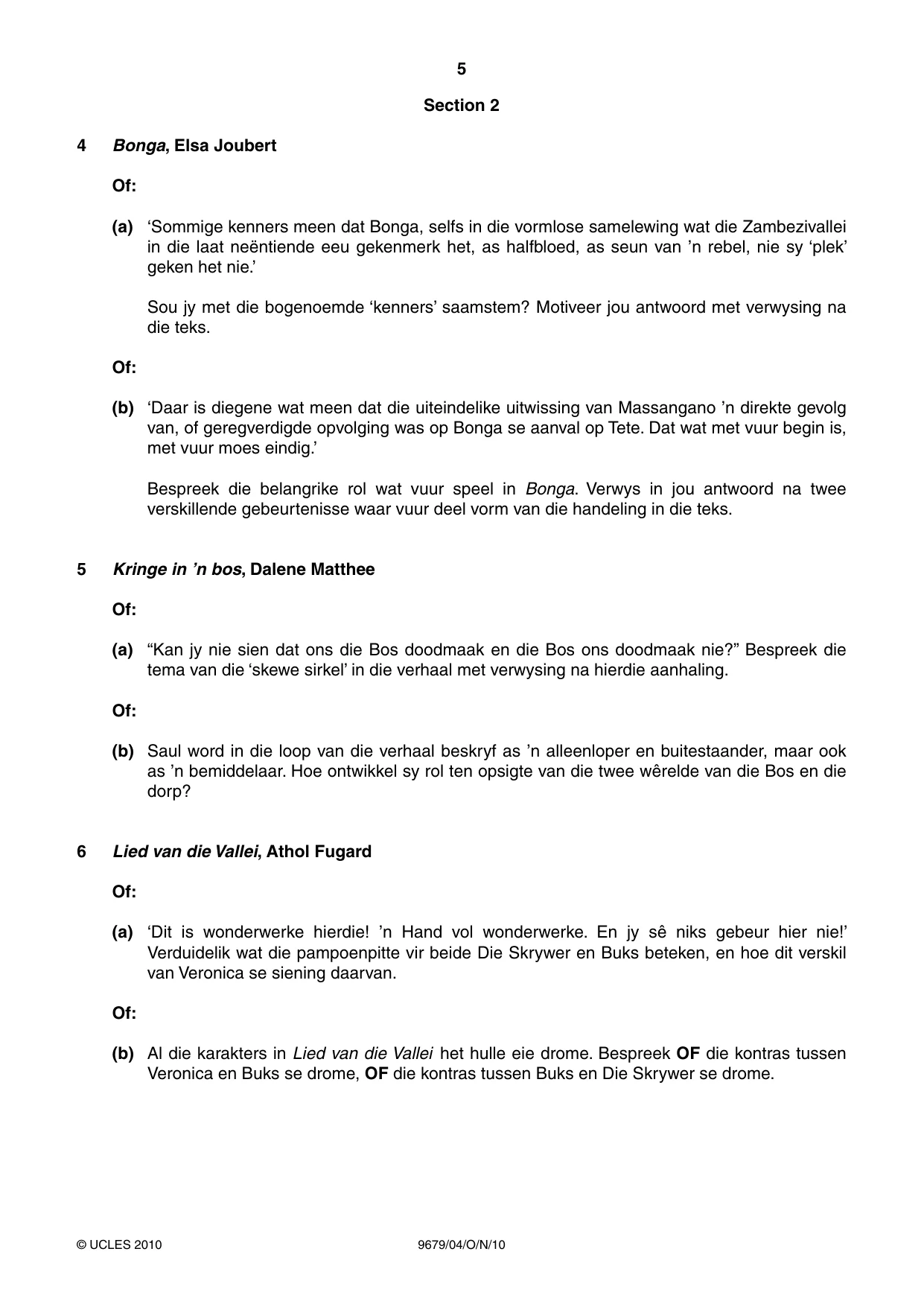 Cambridge A Level Afrikaans 9679 2010 Oct/Nov Paper 4 · Variant 1 question paper, page 5 of 8