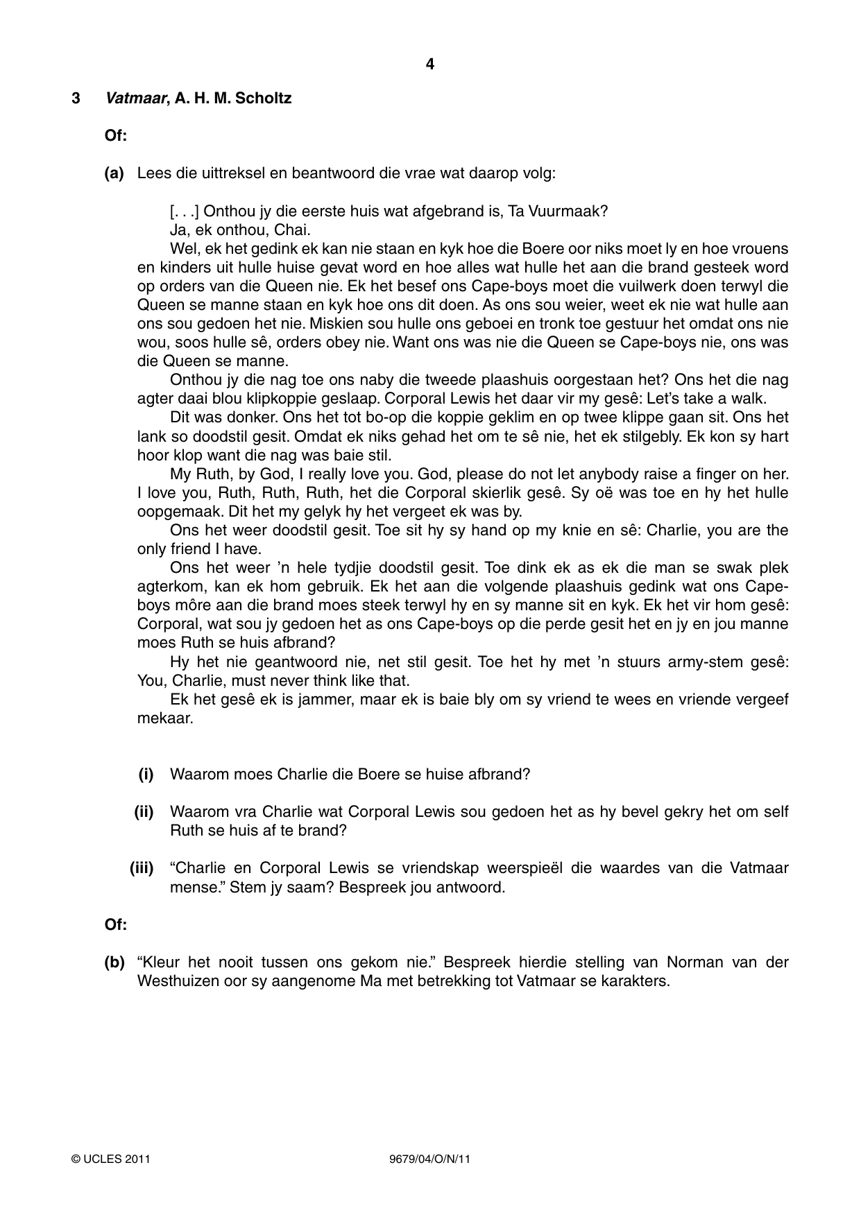 Cambridge A Level Afrikaans 9679 2011 Oct/Nov Paper 4 · Variant 1 question paper, page 4 of 8