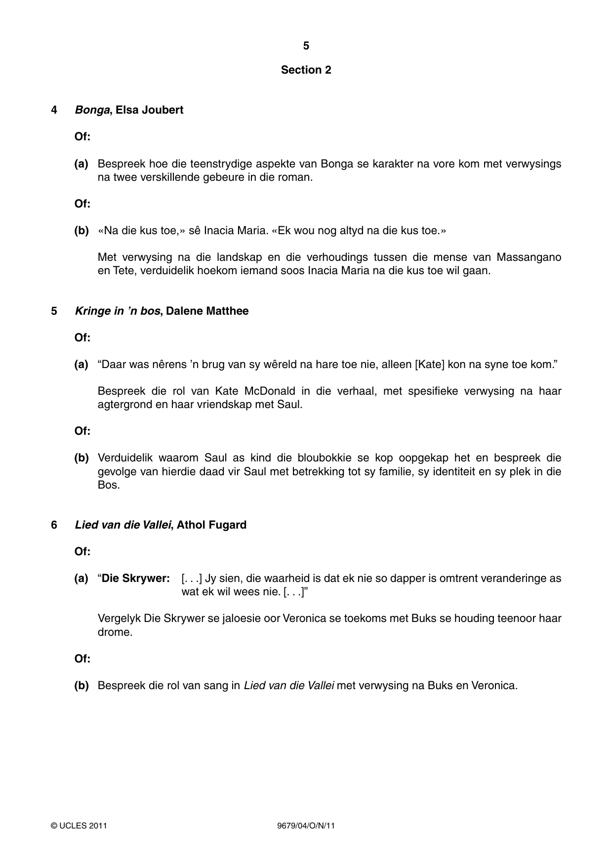 Cambridge A Level Afrikaans 9679 2011 Oct/Nov Paper 4 · Variant 1 question paper, page 5 of 8