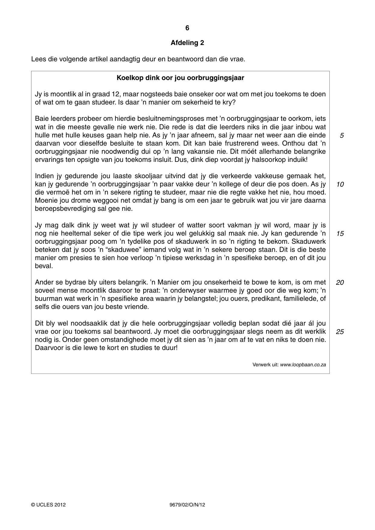 Cambridge A Level Afrikaans 9679 2012 Oct/Nov Paper 2 · Variant 1 question paper, page 6 of 8
