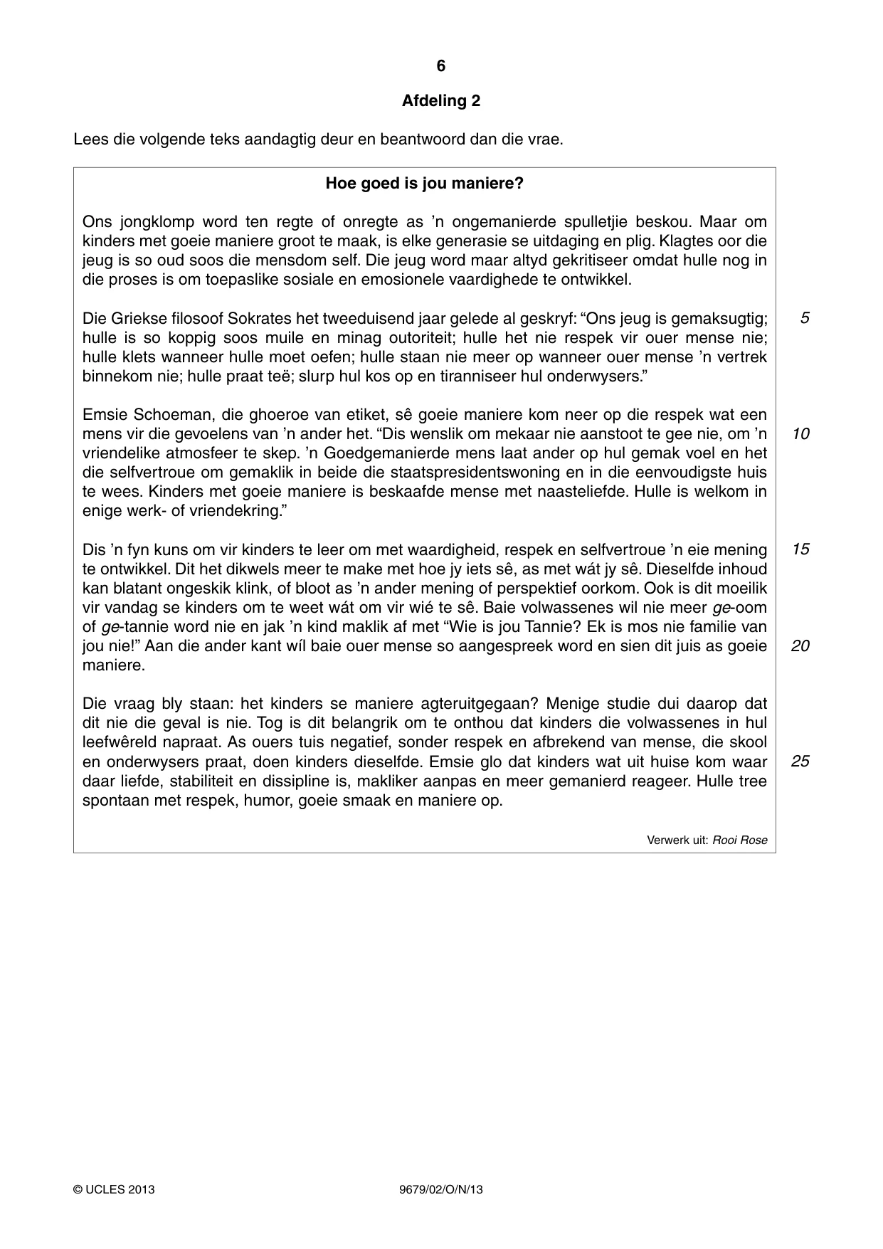 Cambridge A Level Afrikaans 9679 2013 Oct/Nov Paper 2 · Variant 1 question paper, page 6 of 8