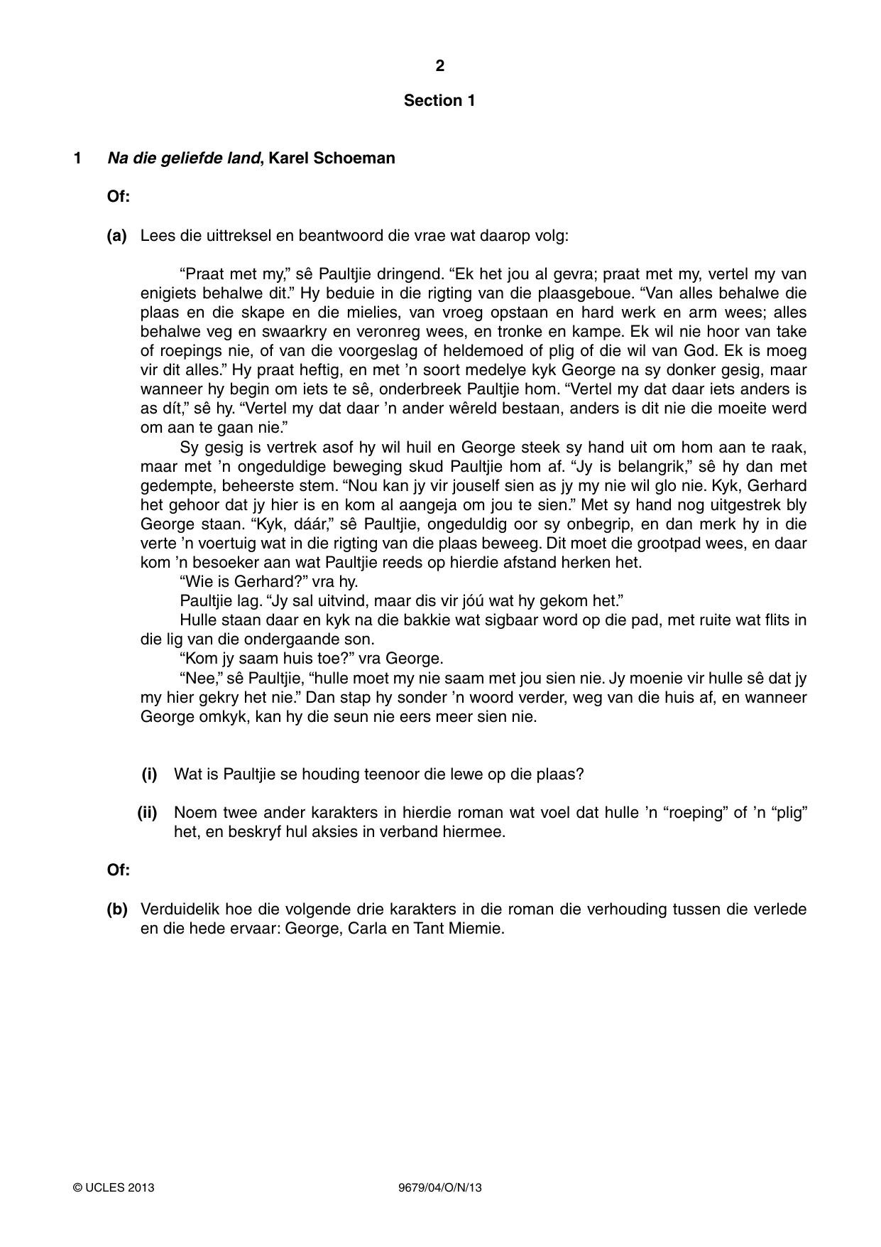 Cambridge A Level Afrikaans 9679 2013 Oct/Nov Paper 4 · Variant 1 question paper, page 2 of 8