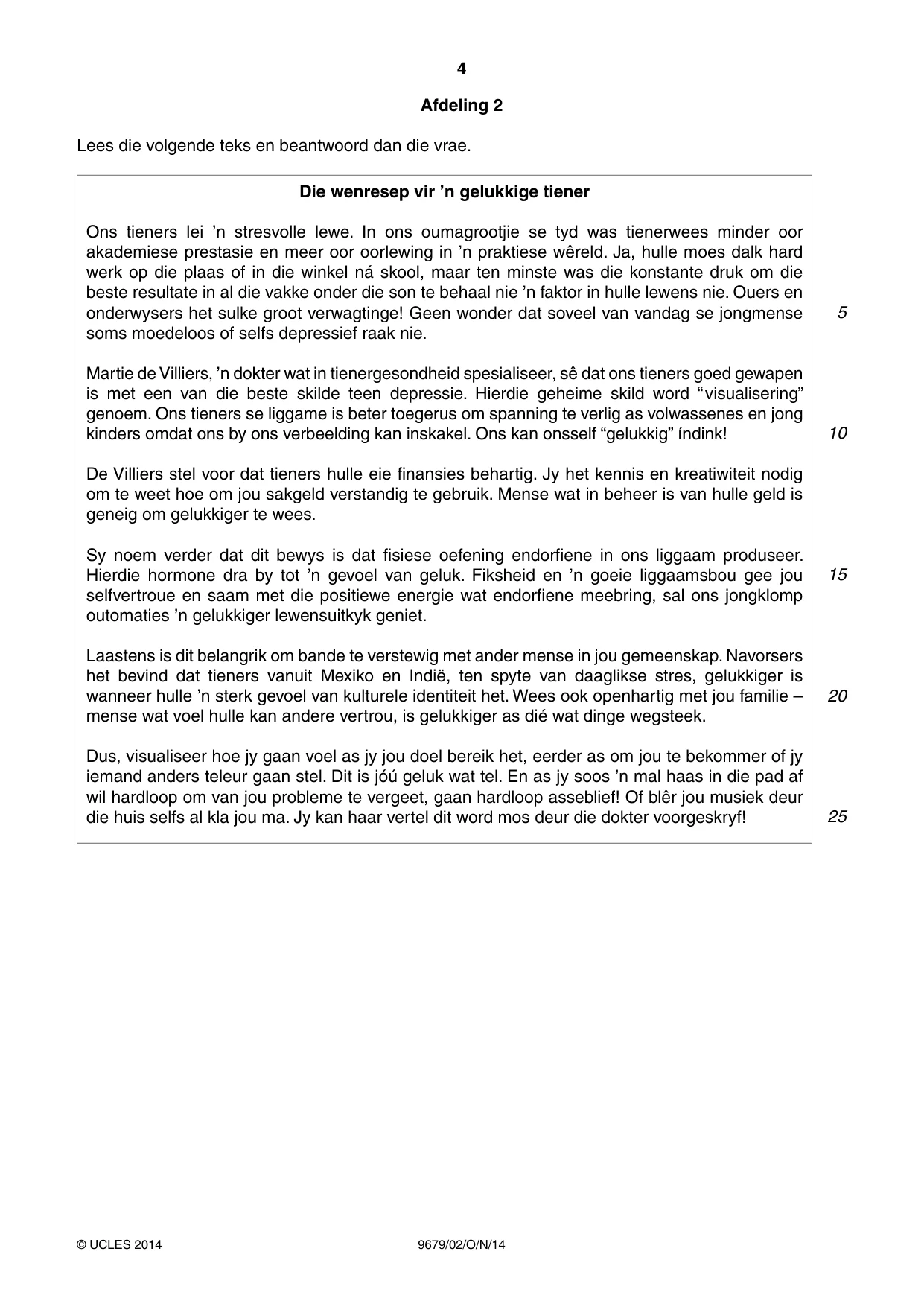 Cambridge A Level Afrikaans 9679 2014 Oct/Nov Paper 2 · Variant 1 question paper, page 4 of 8