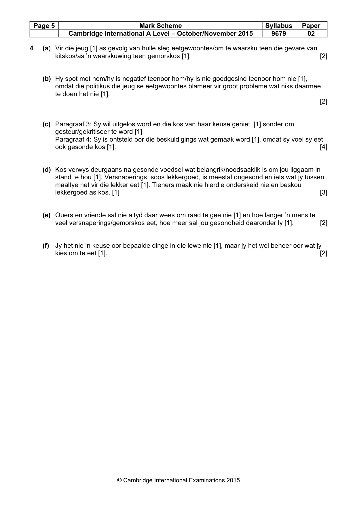 Mark scheme, page 5 of 9