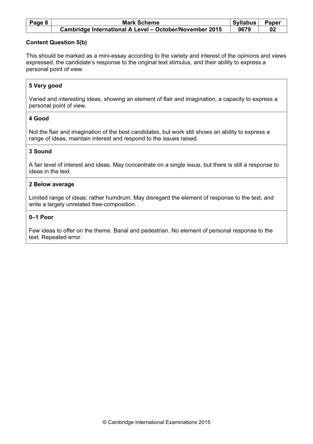 Mark scheme, page 8 of 9