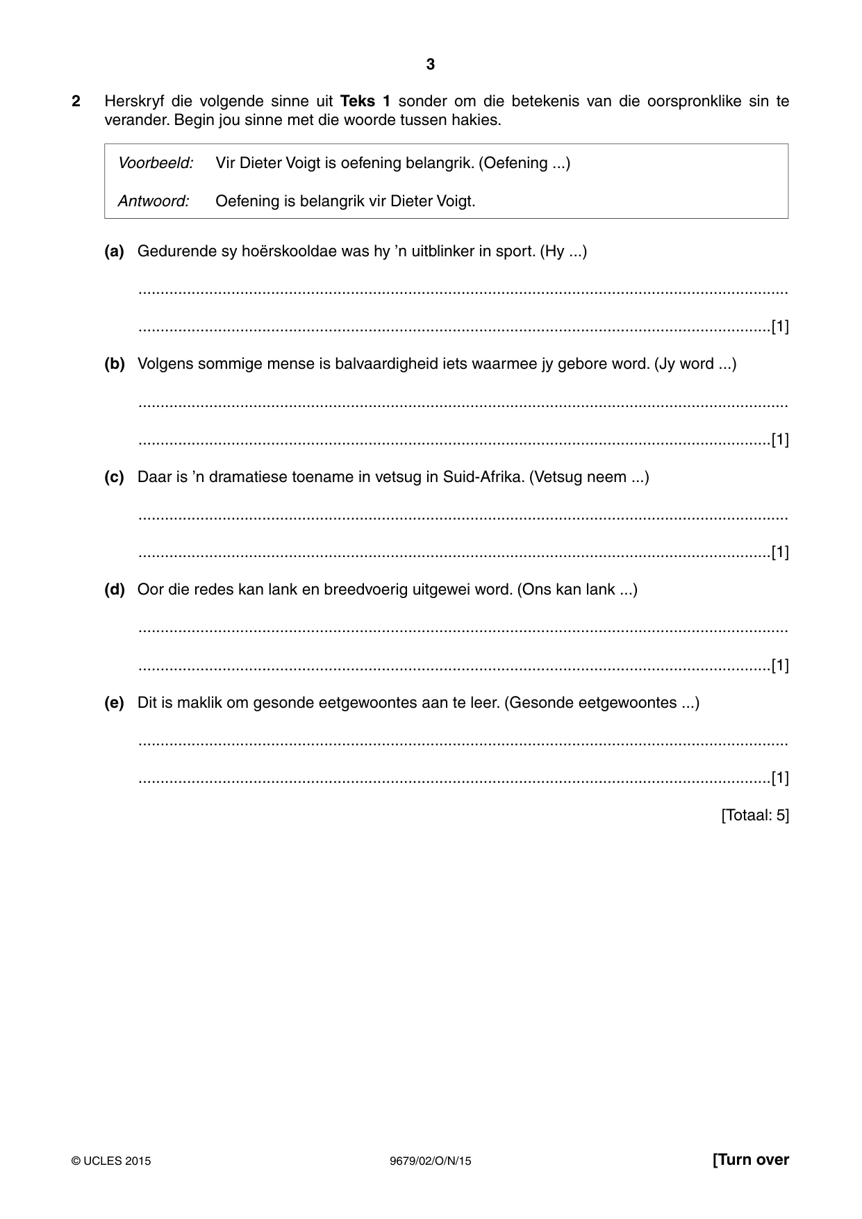 Cambridge A Level Afrikaans 9679 2015 Oct/Nov Paper 2 · Variant 1 question paper, page 3 of 12