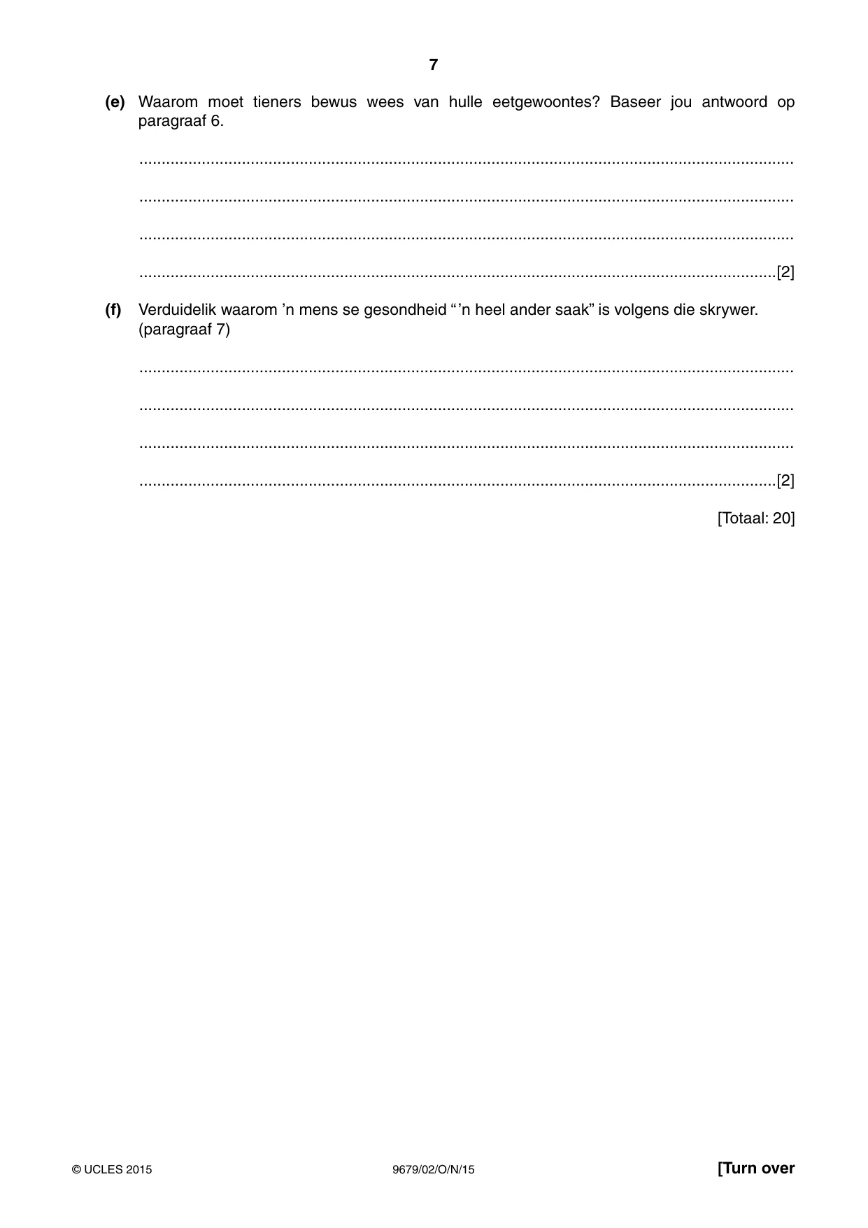 Cambridge A Level Afrikaans 9679 2015 Oct/Nov Paper 2 · Variant 1 question paper, page 7 of 12