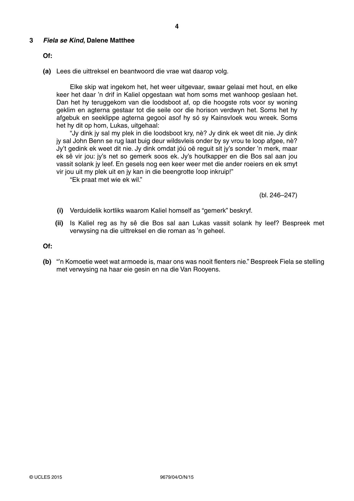 Cambridge A Level Afrikaans 9679 2015 Oct/Nov Paper 4 · Variant 1 question paper, page 4 of 8