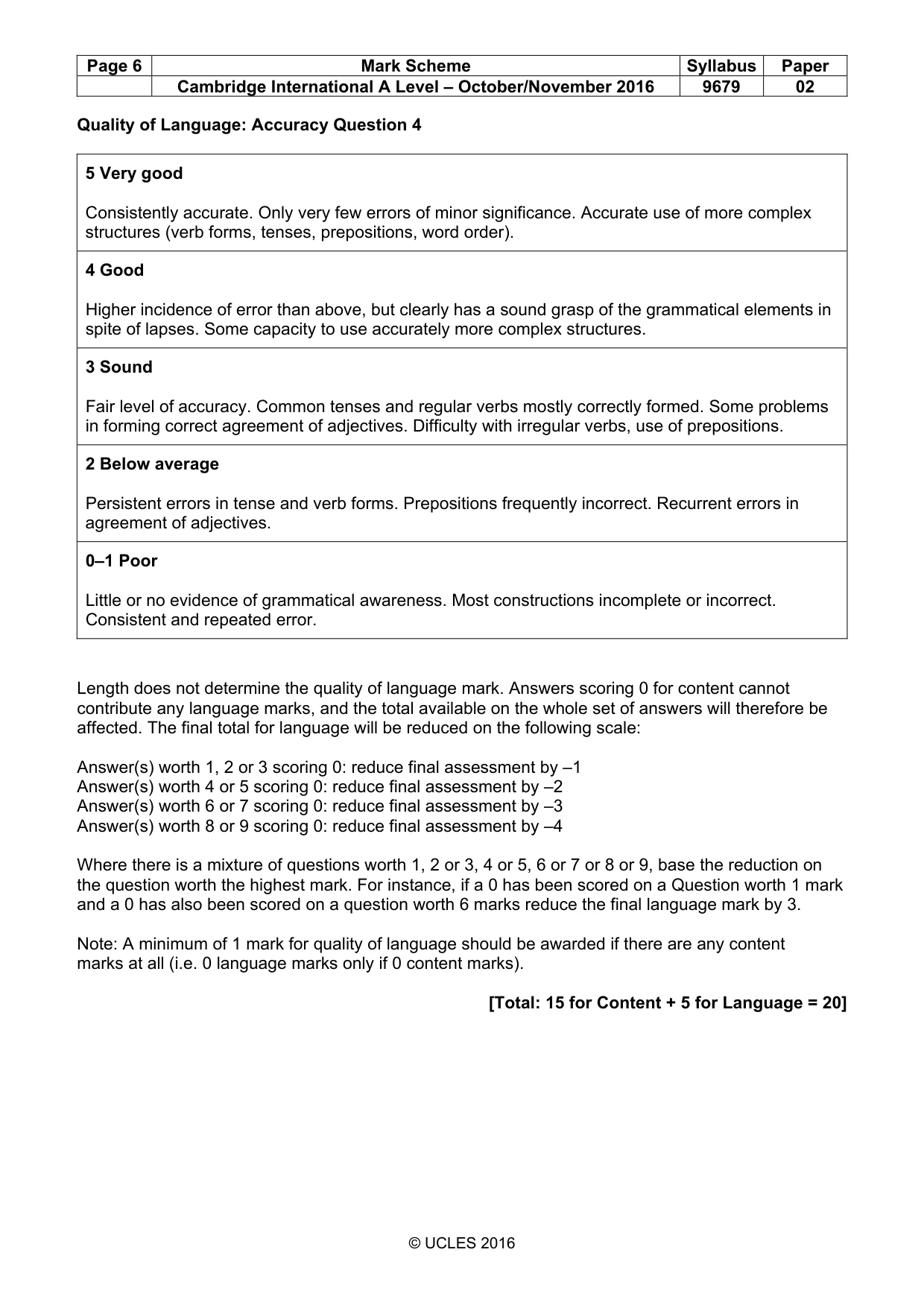 Mark scheme, page 6 of 9