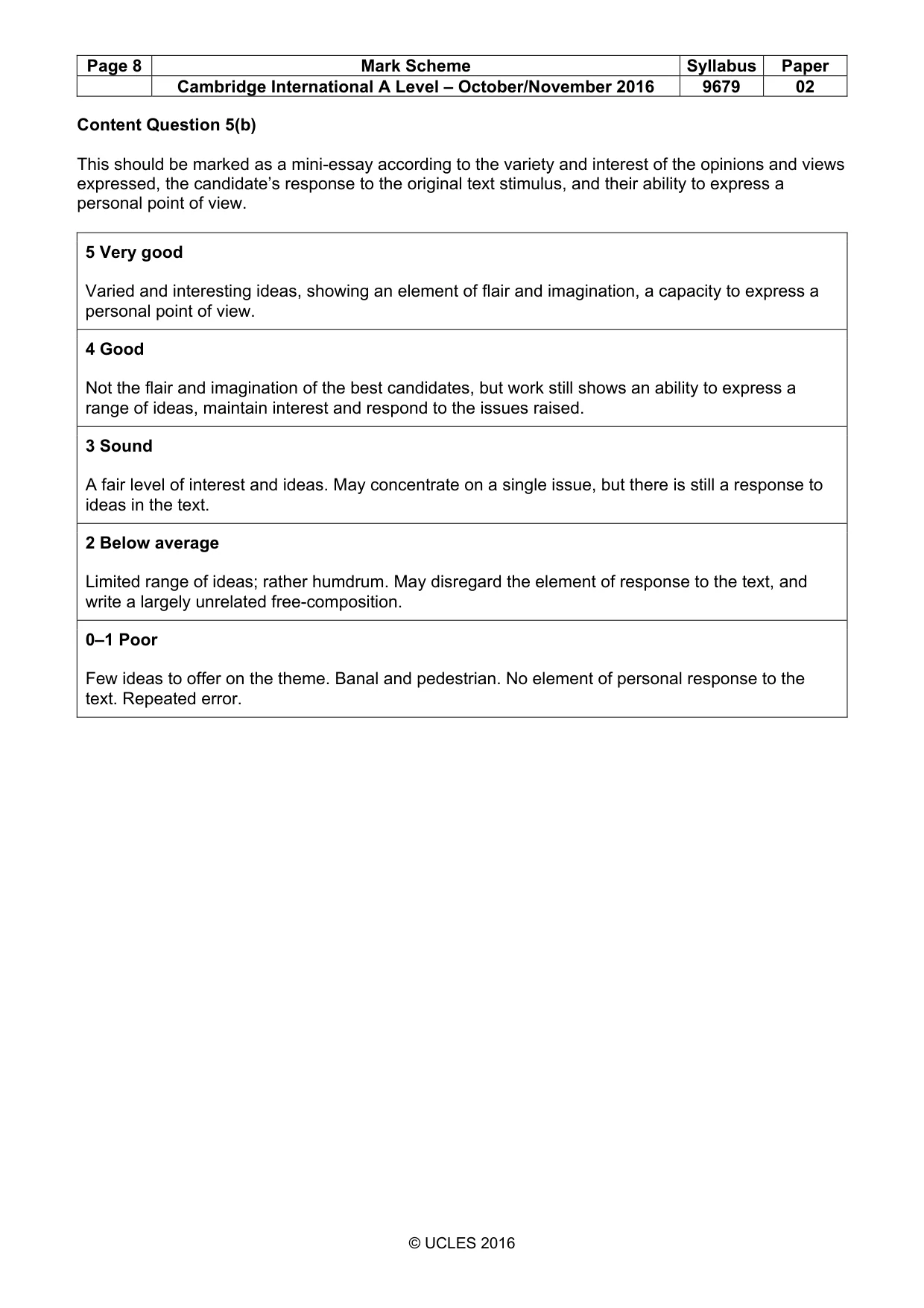 Mark scheme, page 8 of 9