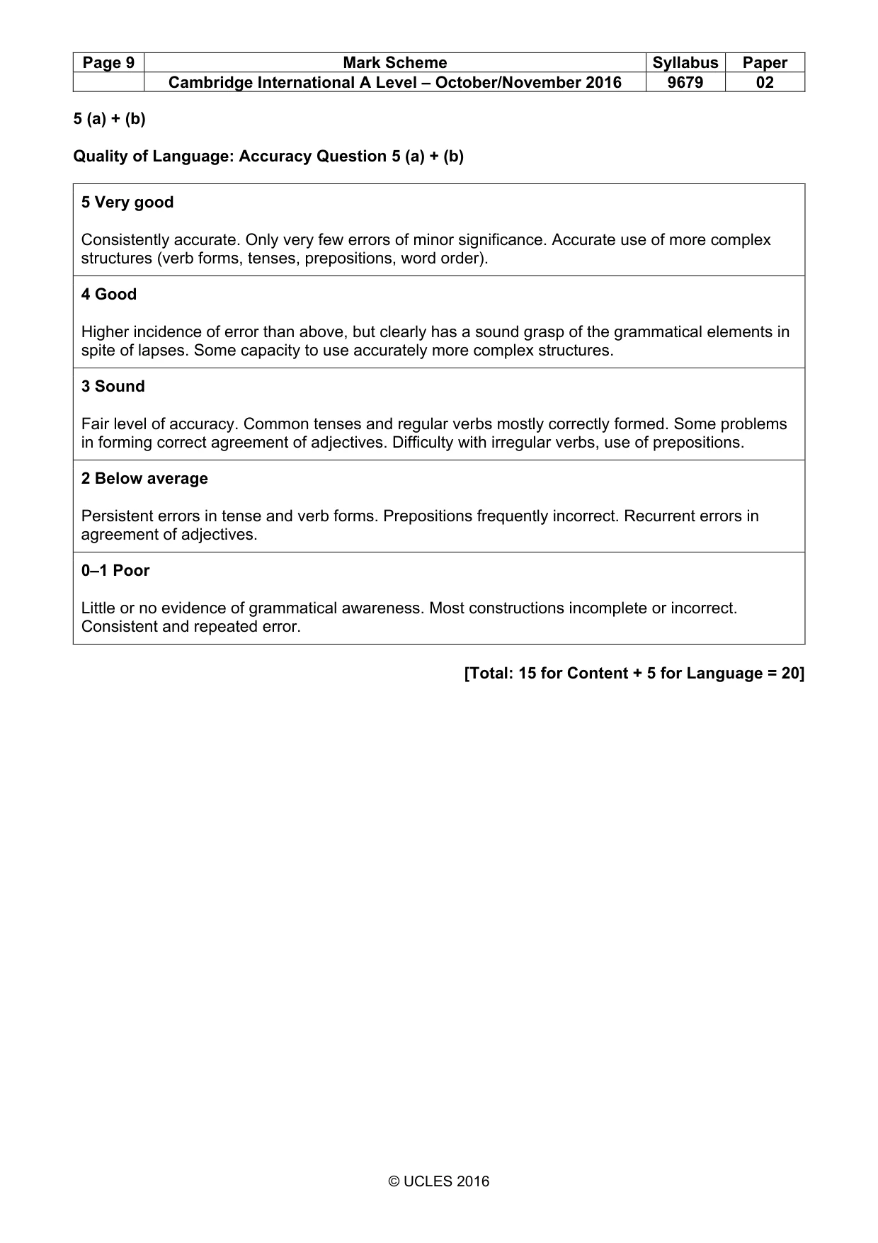 Mark scheme, page 9 of 9