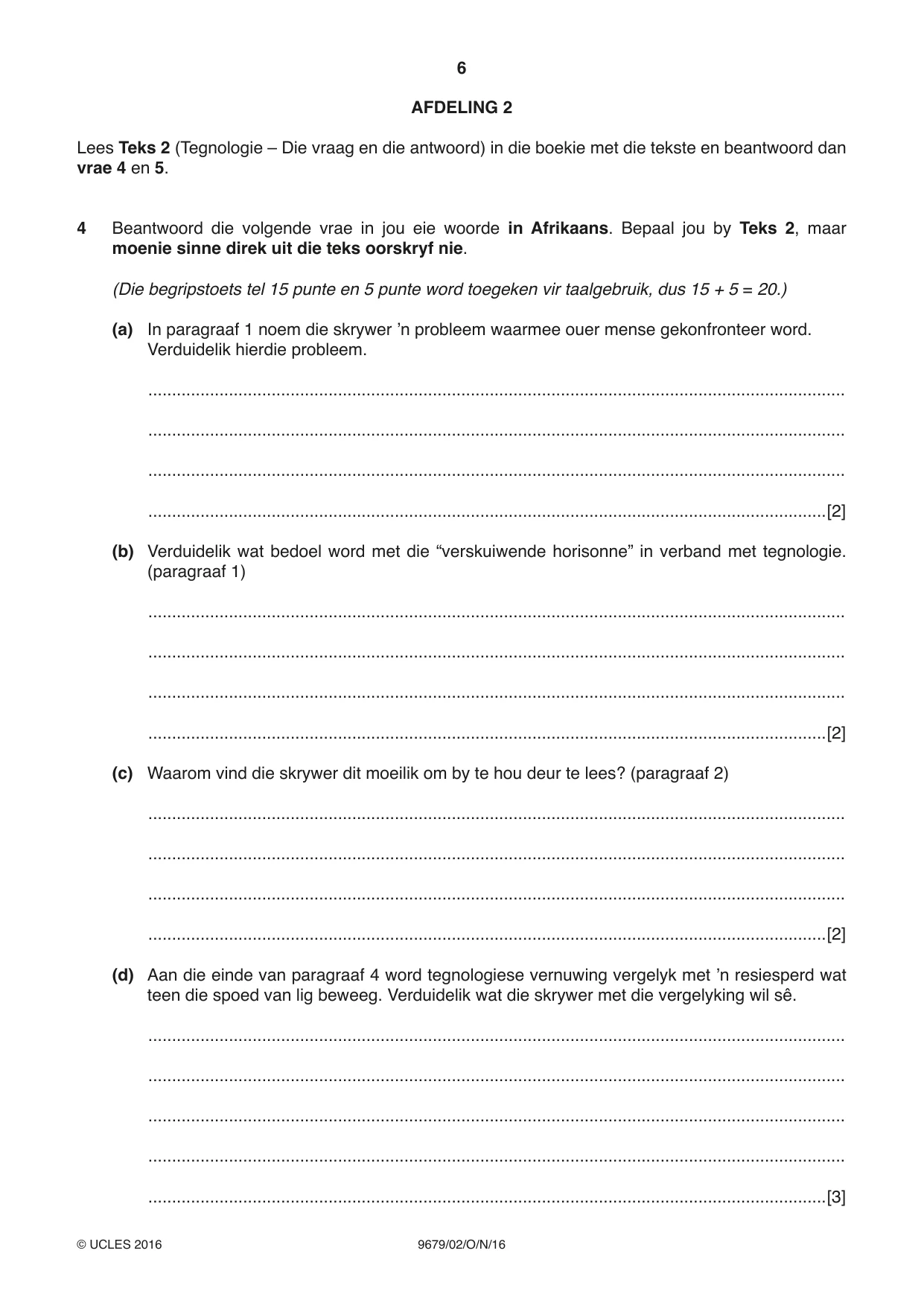 Cambridge A Level Afrikaans 9679 2016 Oct/Nov Paper 2 · Variant 1 question paper, page 6 of 12