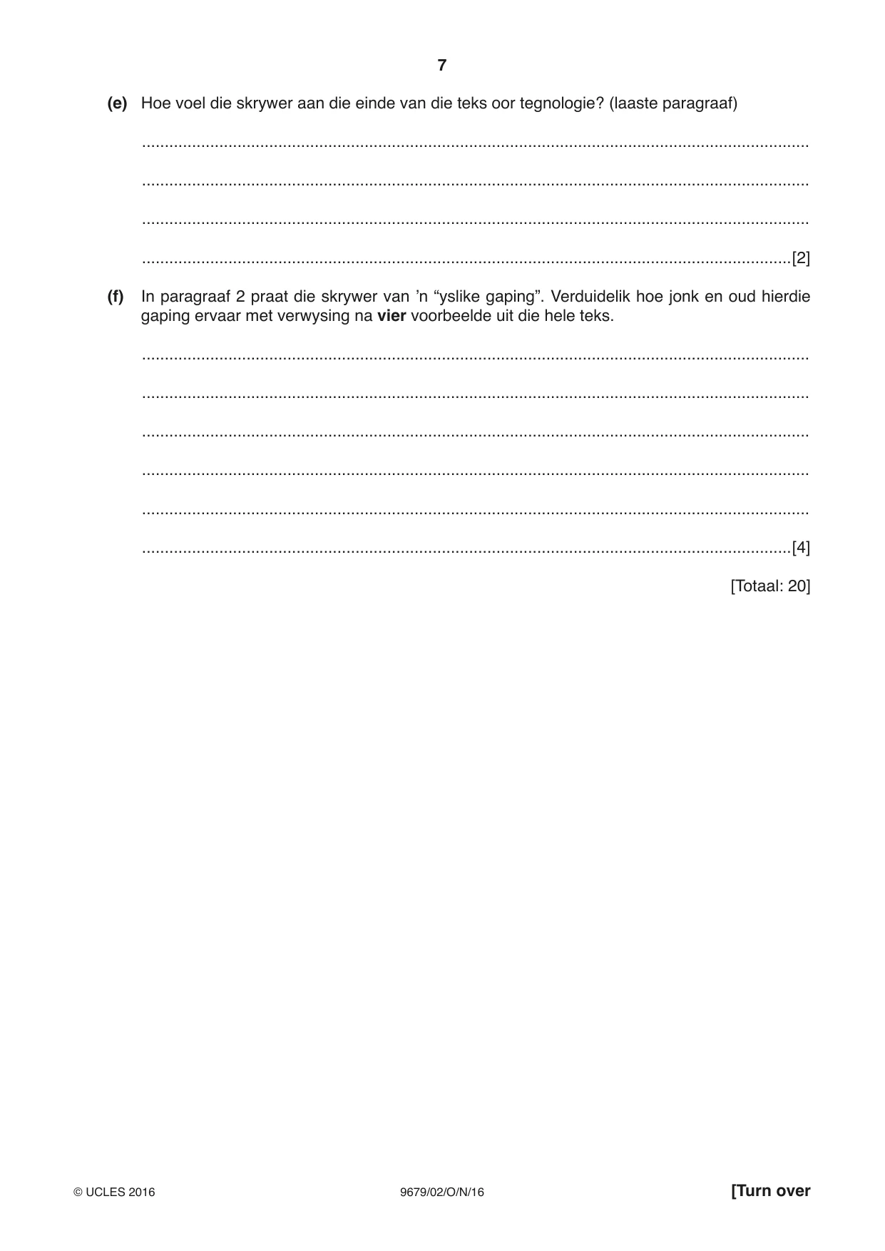 Cambridge A Level Afrikaans 9679 2016 Oct/Nov Paper 2 · Variant 1 question paper, page 7 of 12