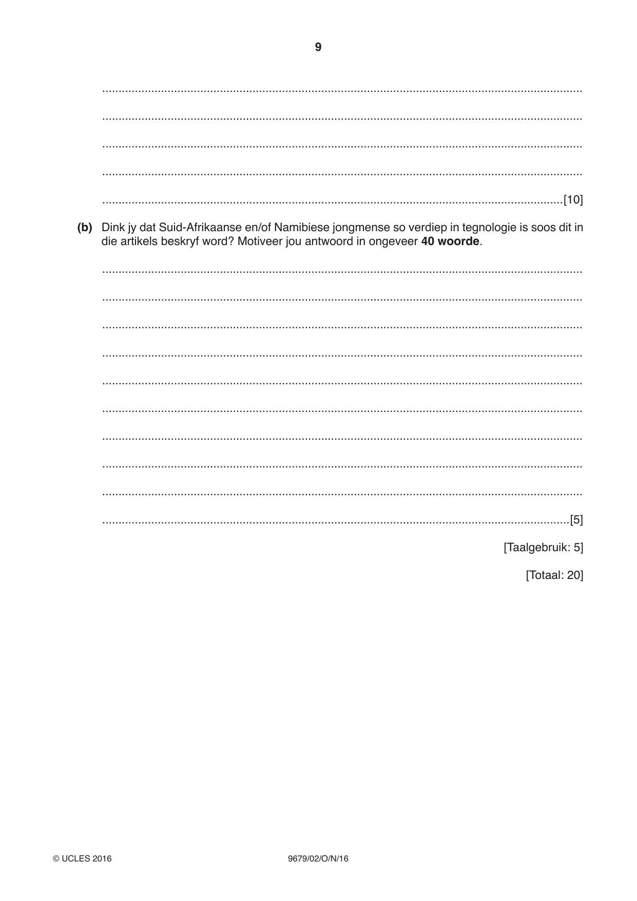 Cambridge A Level Afrikaans 9679 2016 Oct/Nov Paper 2 · Variant 1 question paper, page 9 of 12