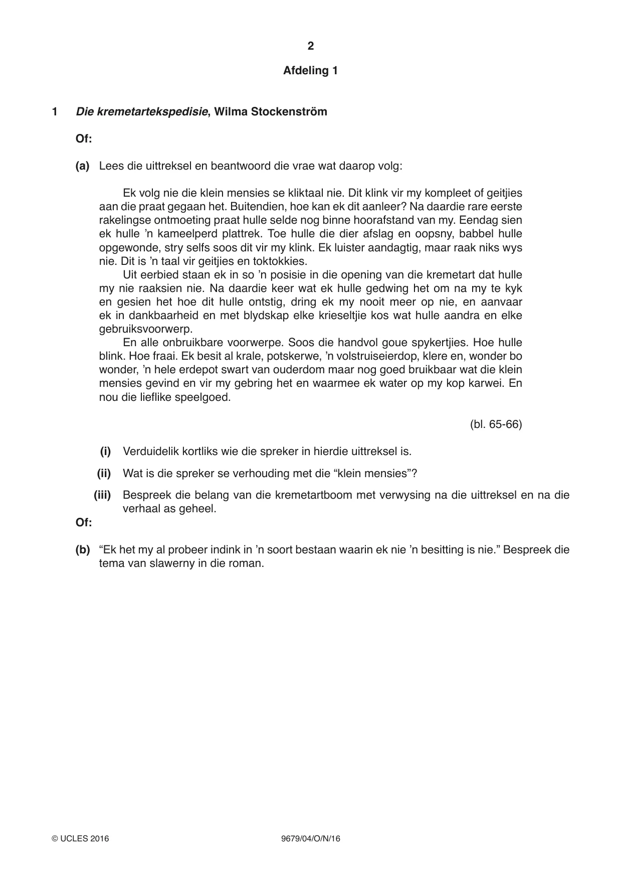 Cambridge A Level Afrikaans 9679 2016 Oct/Nov Paper 4 · Variant 1 question paper, page 2 of 8