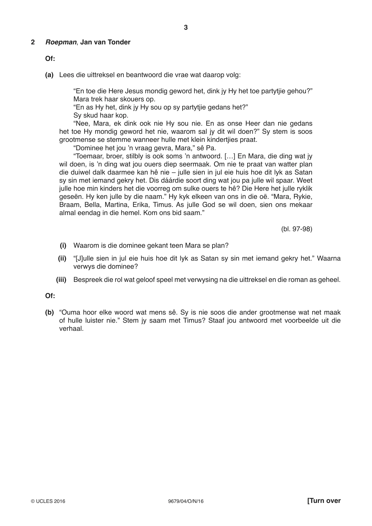 Cambridge A Level Afrikaans 9679 2016 Oct/Nov Paper 4 · Variant 1 question paper, page 3 of 8