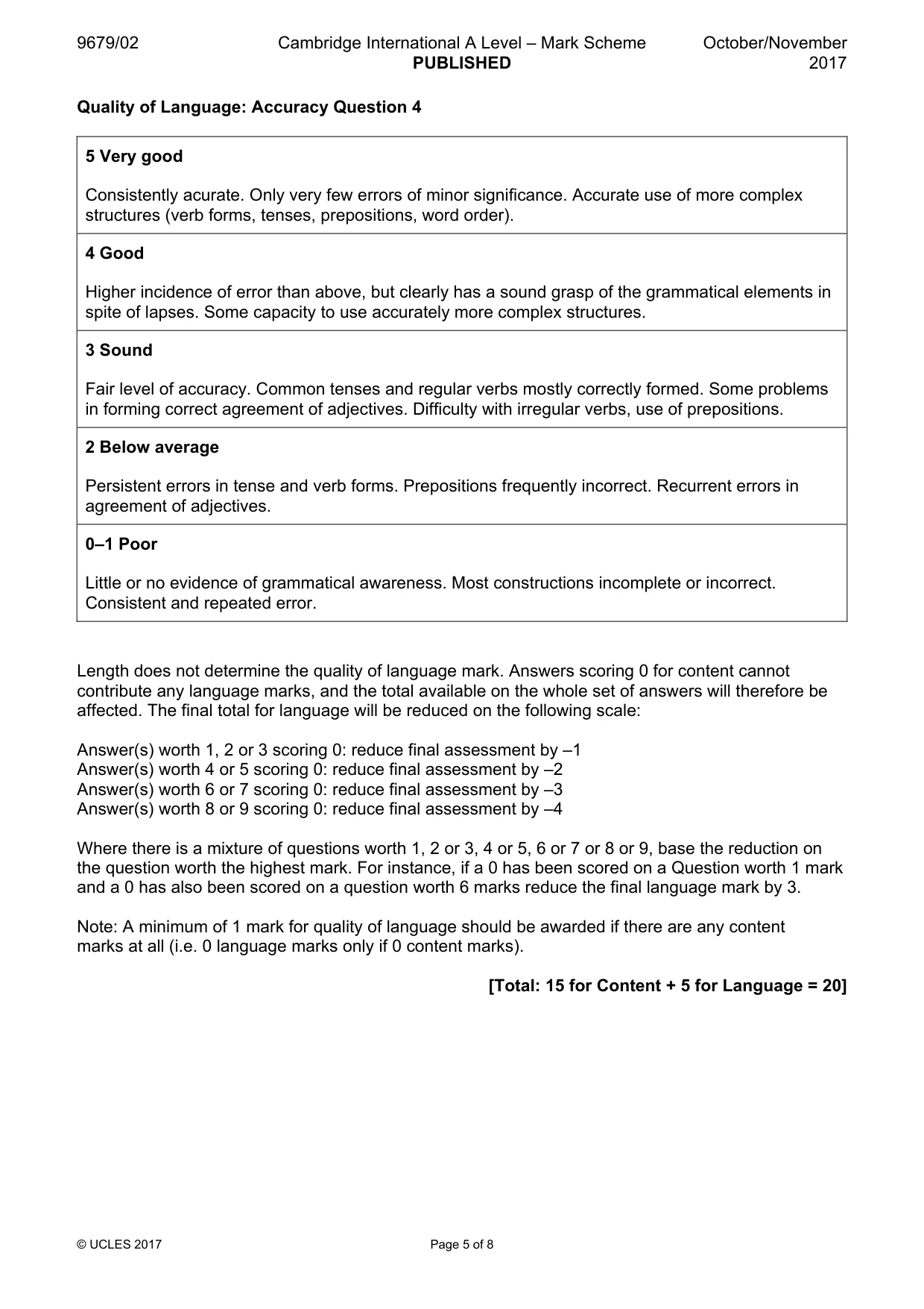 Mark scheme, page 5 of 8