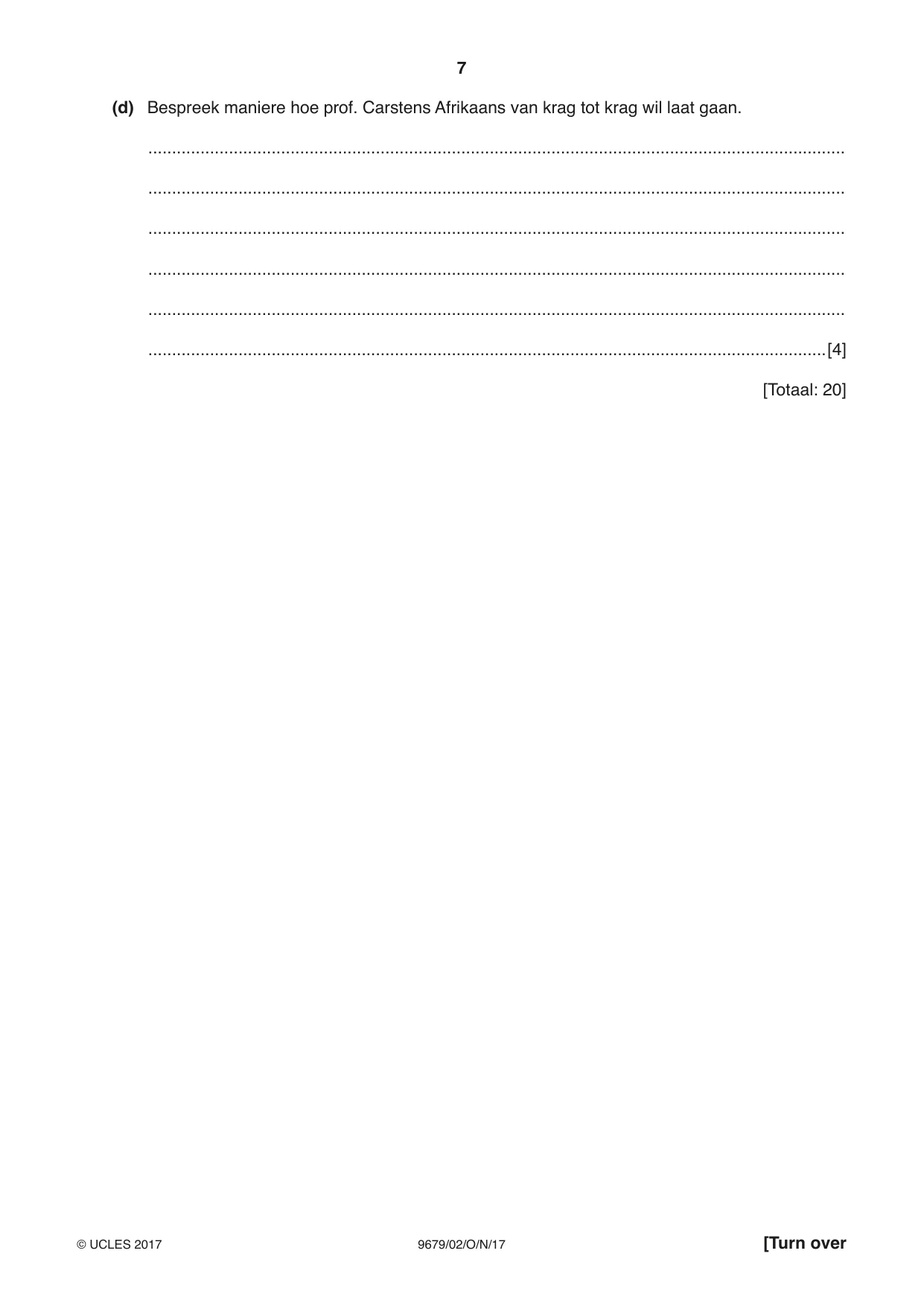 Cambridge A Level Afrikaans 9679 2017 Oct/Nov Paper 2 · Variant 1 question paper, page 7 of 12