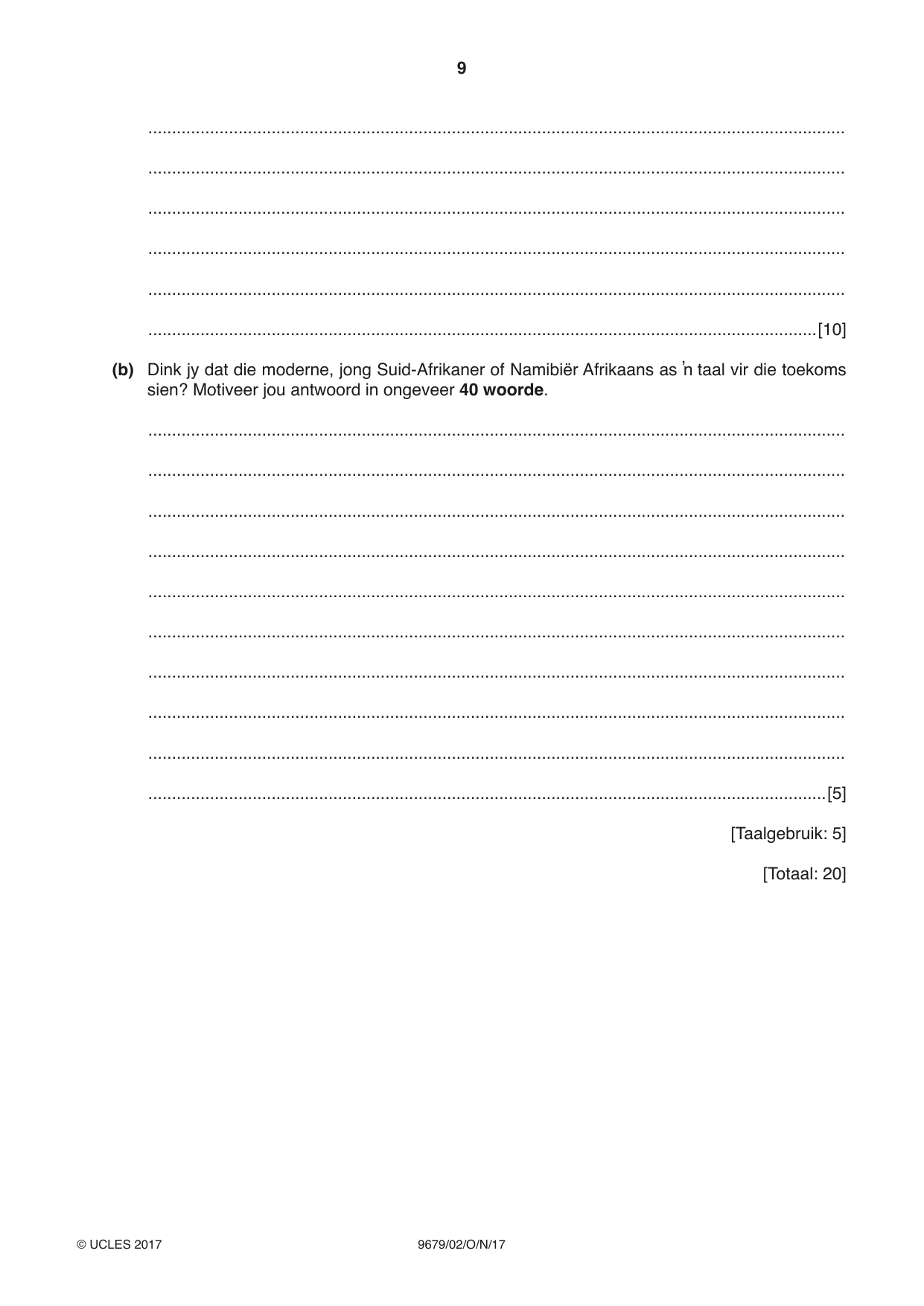 Cambridge A Level Afrikaans 9679 2017 Oct/Nov Paper 2 · Variant 1 question paper, page 9 of 12