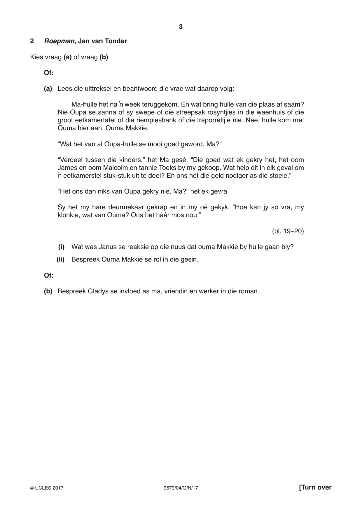 Cambridge A Level Afrikaans 9679 2017 Oct/Nov Paper 4 · Variant 1 question paper, page 3 of 8