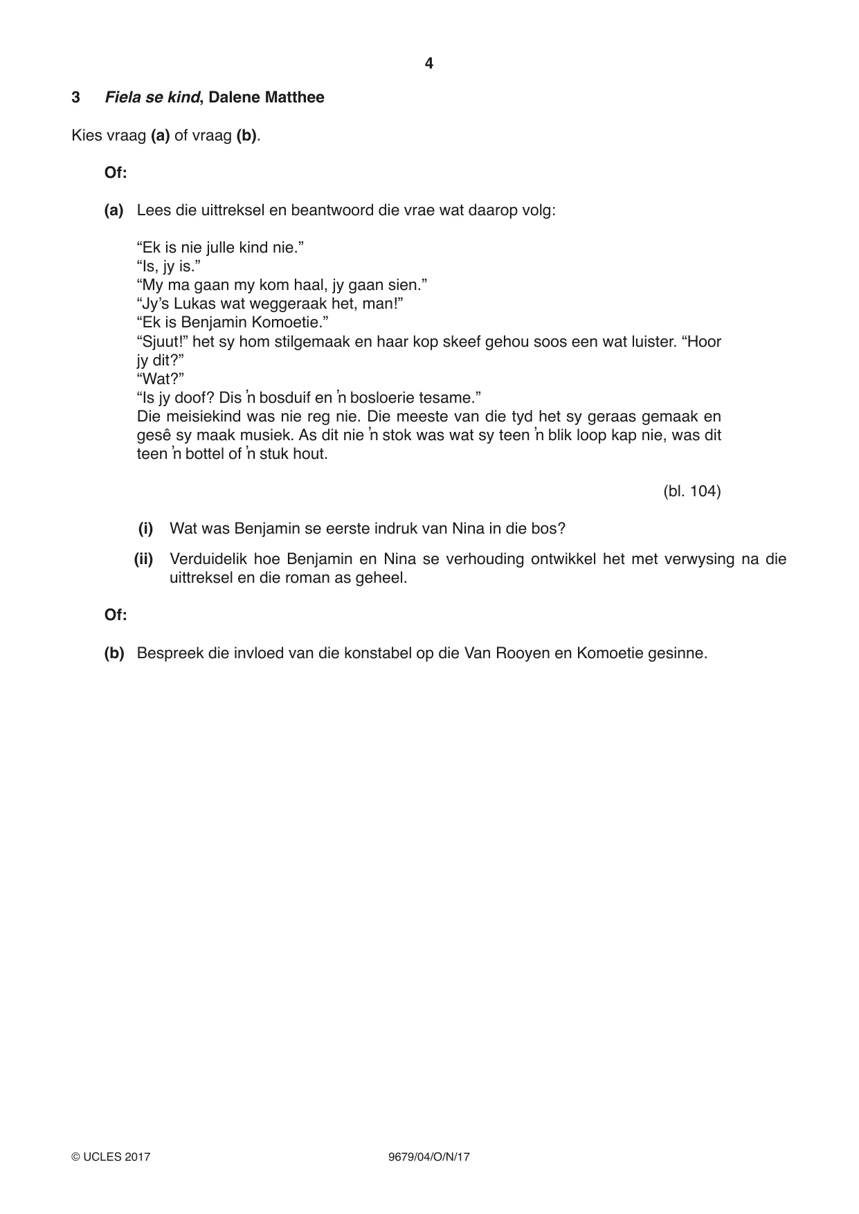 Cambridge A Level Afrikaans 9679 2017 Oct/Nov Paper 4 · Variant 1 question paper, page 4 of 8
