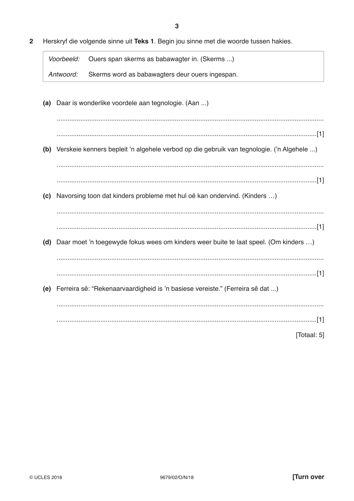 Cambridge A Level Afrikaans 9679 2018 Oct/Nov Paper 2 · Variant 0 question paper, page 3 of 12