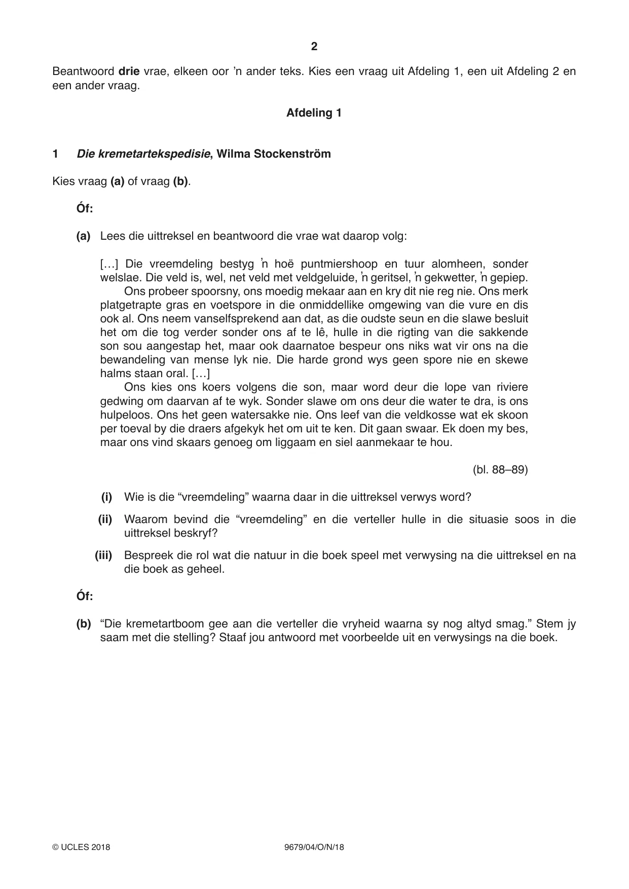 Cambridge A Level Afrikaans 9679 2018 Oct/Nov Paper 4 · Variant 0 question paper, page 2 of 8