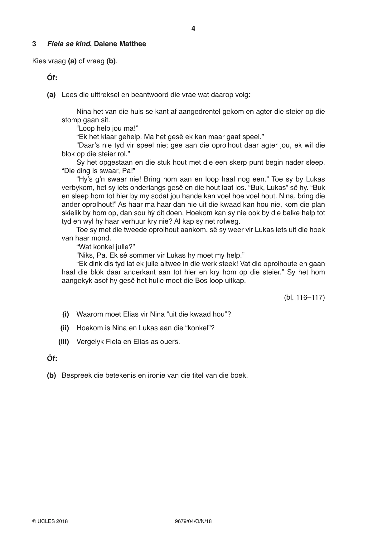Cambridge A Level Afrikaans 9679 2018 Oct/Nov Paper 4 · Variant 0 question paper, page 4 of 8