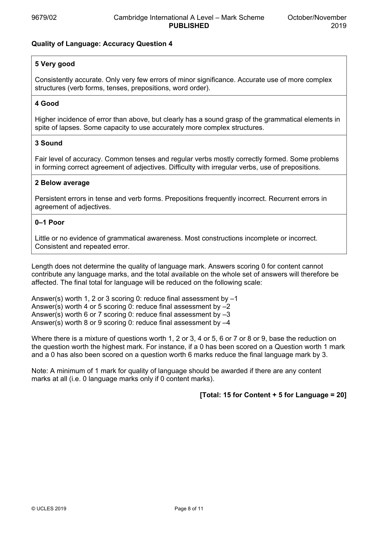 Mark scheme, page 8 of 11