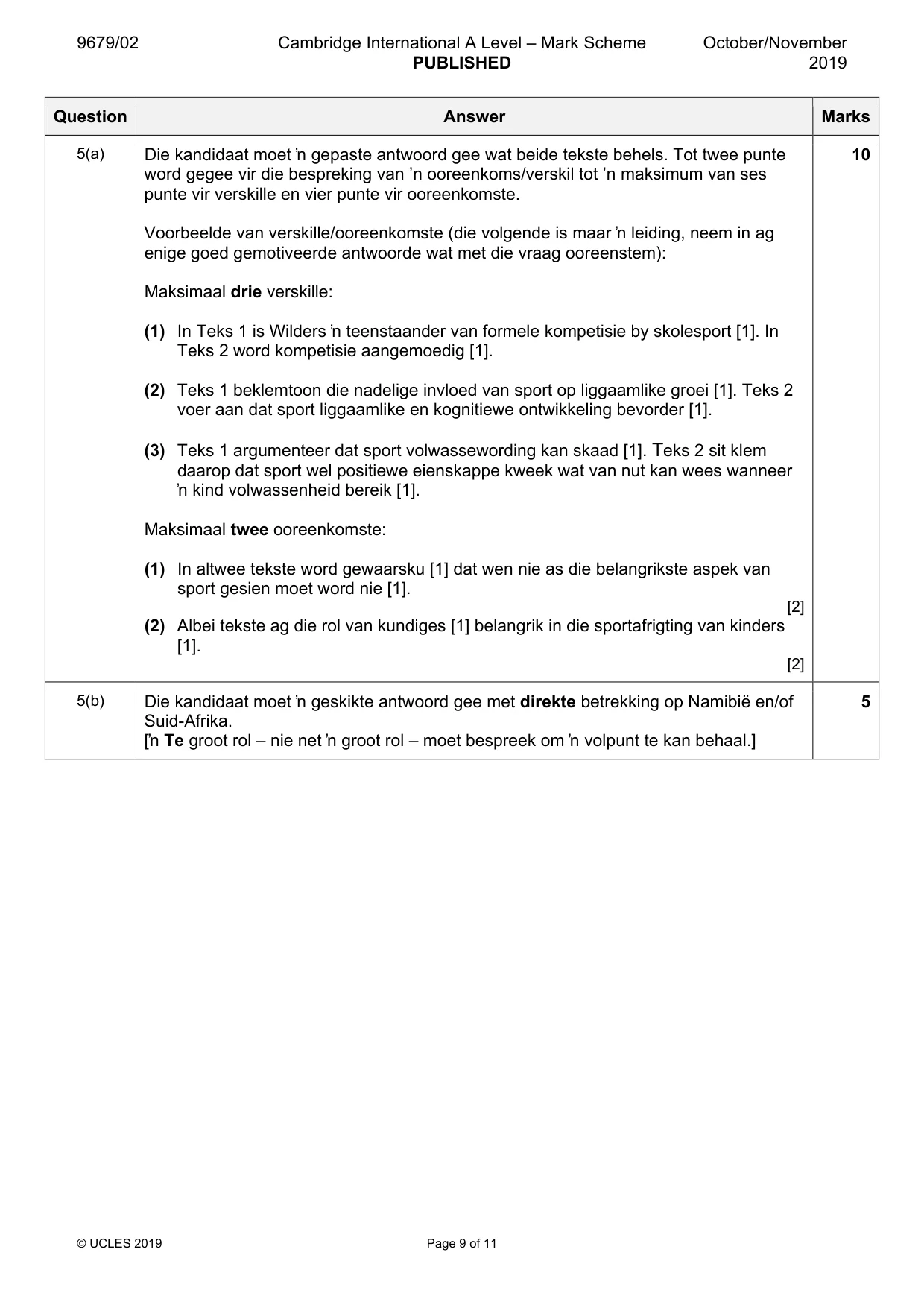 Mark scheme, page 9 of 11