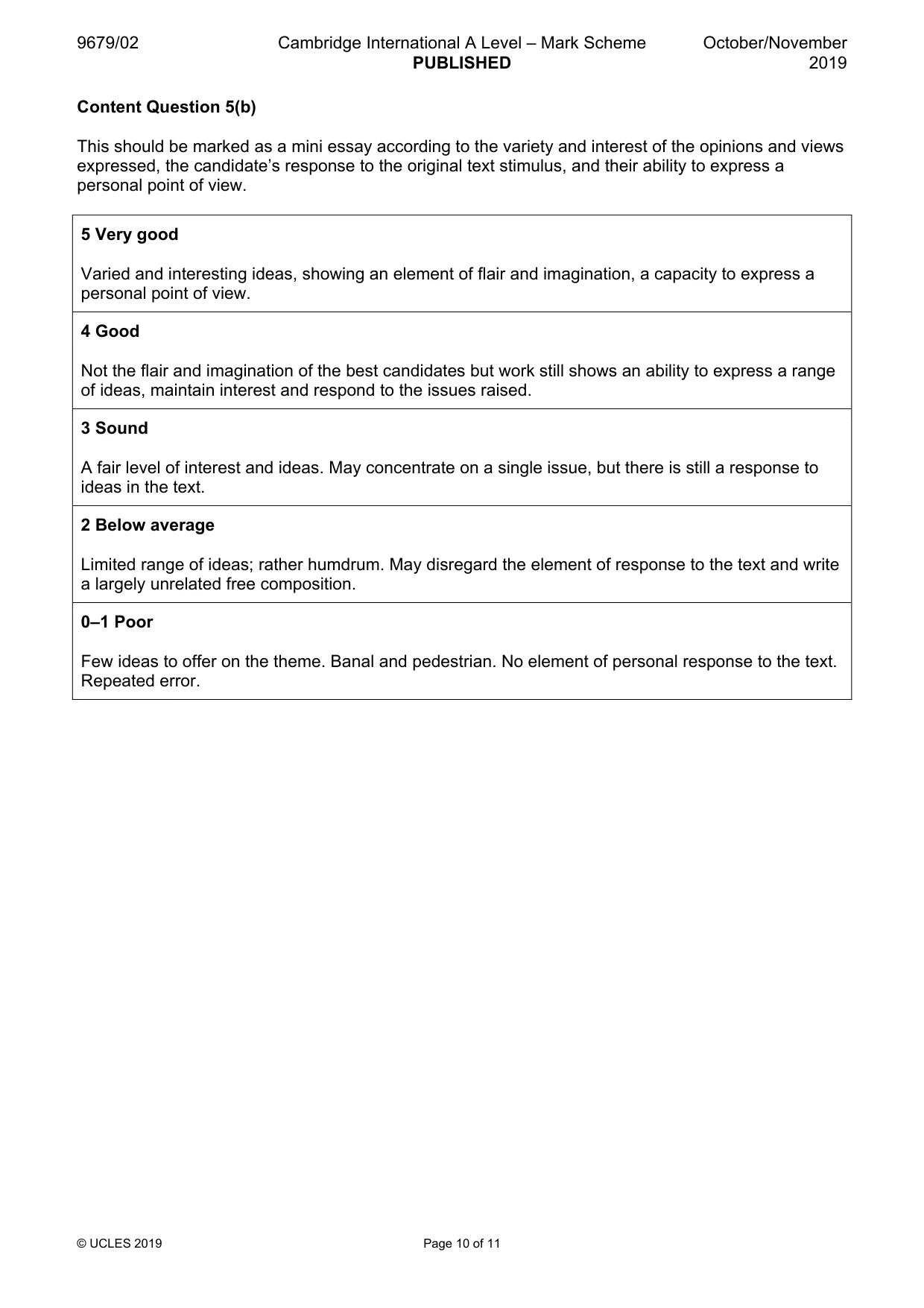 Mark scheme, page 10 of 11