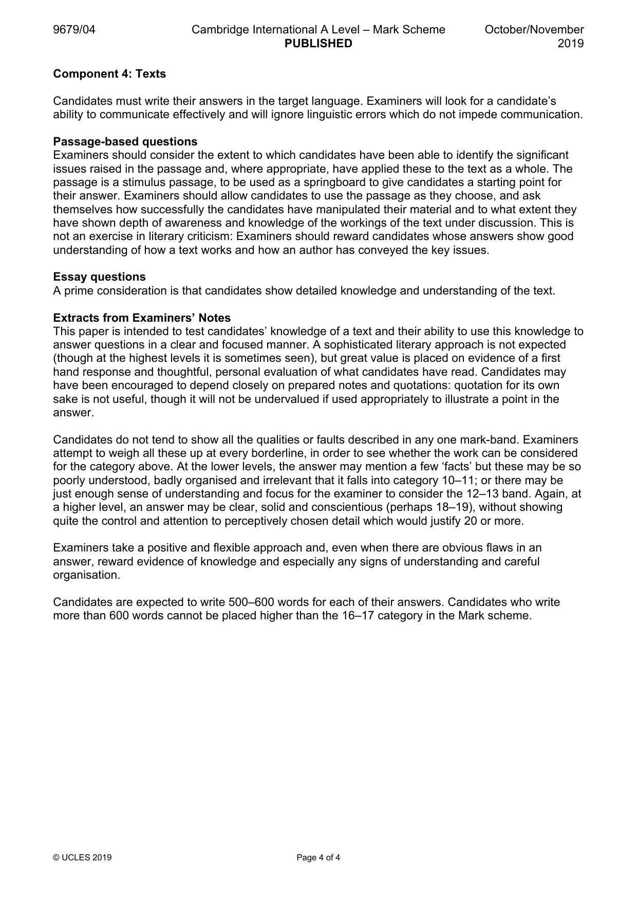 Mark scheme, page 4 of 4