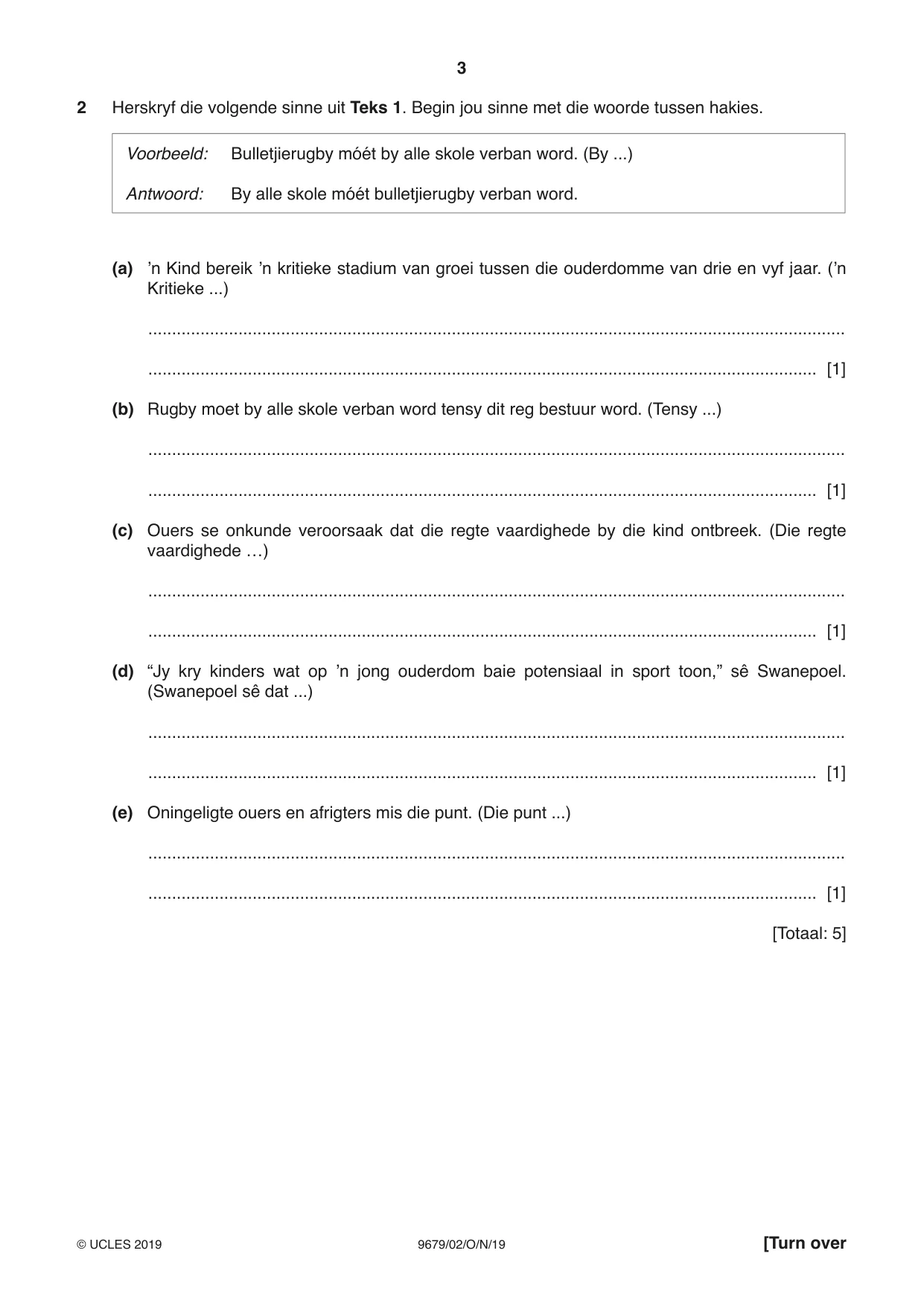 Cambridge A Level Afrikaans 9679 2019 Oct/Nov Paper 2 · Variant 1 question paper, page 3 of 12