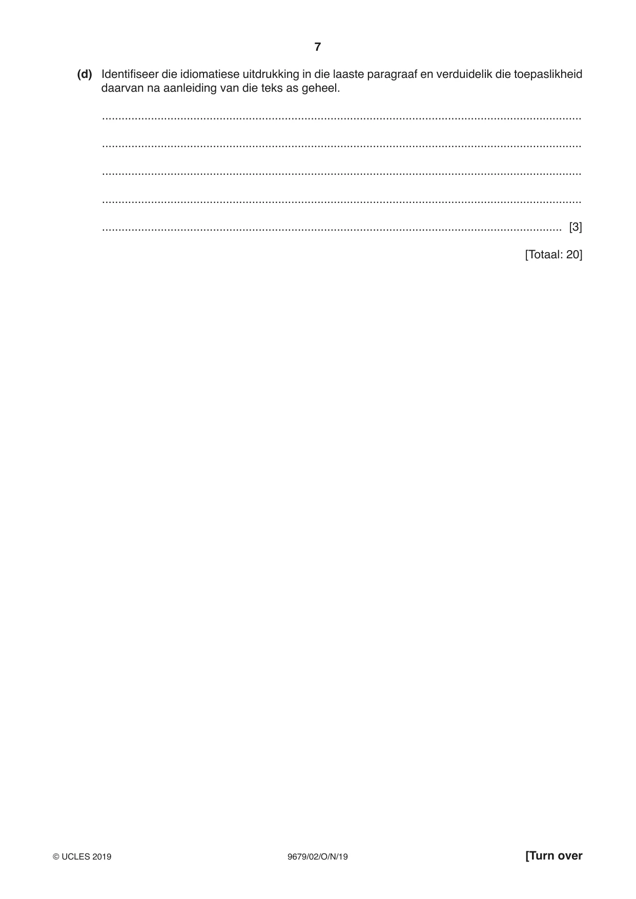 Cambridge A Level Afrikaans 9679 2019 Oct/Nov Paper 2 · Variant 1 question paper, page 7 of 12
