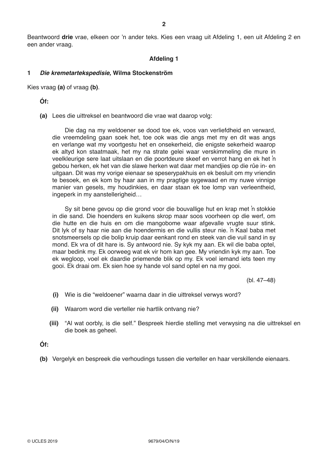 Cambridge A Level Afrikaans 9679 2019 Oct/Nov Paper 4 · Variant 1 question paper, page 2 of 8