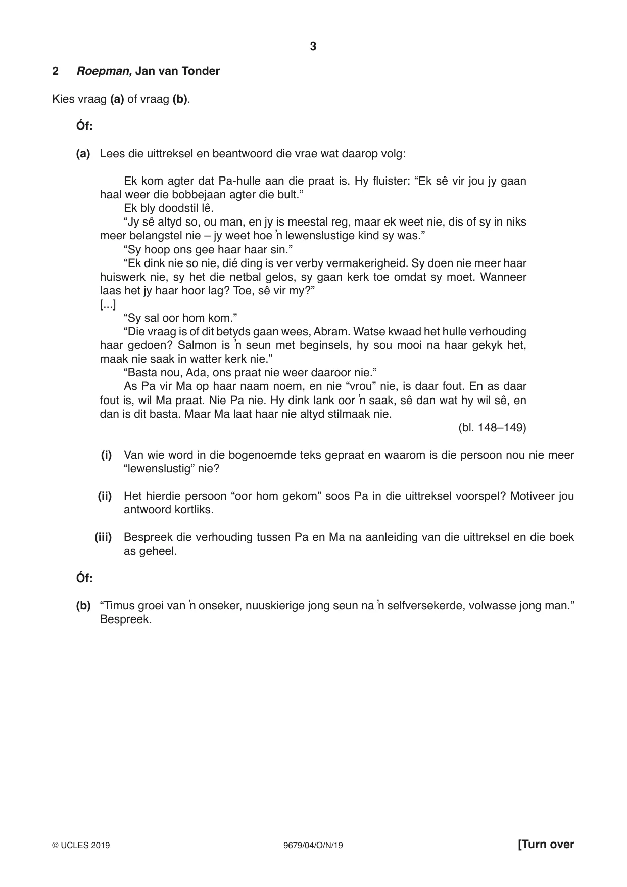 Cambridge A Level Afrikaans 9679 2019 Oct/Nov Paper 4 · Variant 1 question paper, page 3 of 8