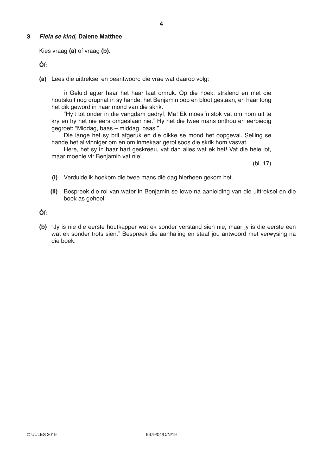 Cambridge A Level Afrikaans 9679 2019 Oct/Nov Paper 4 · Variant 1 question paper, page 4 of 8