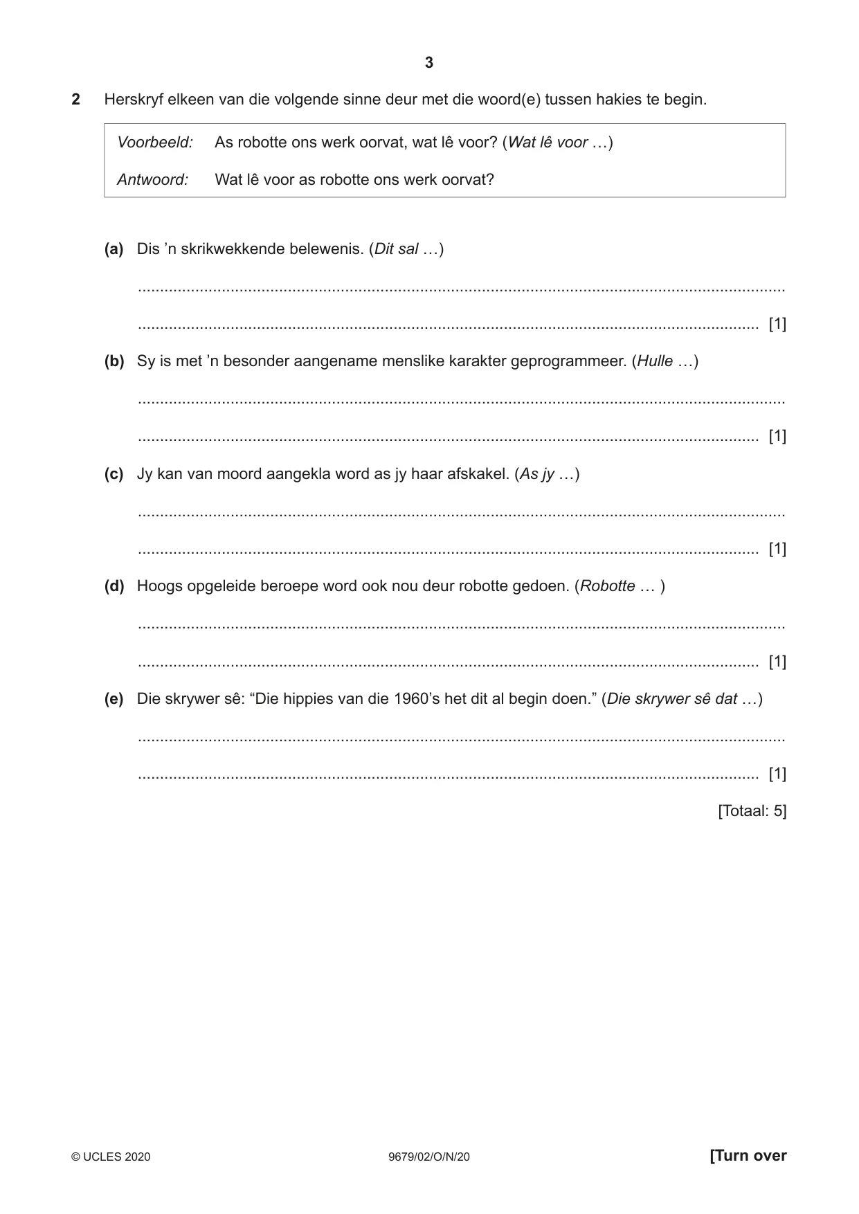 Cambridge A Level Afrikaans 9679 2020 Oct/Nov Paper 2 · Variant 0 question paper, page 3 of 12