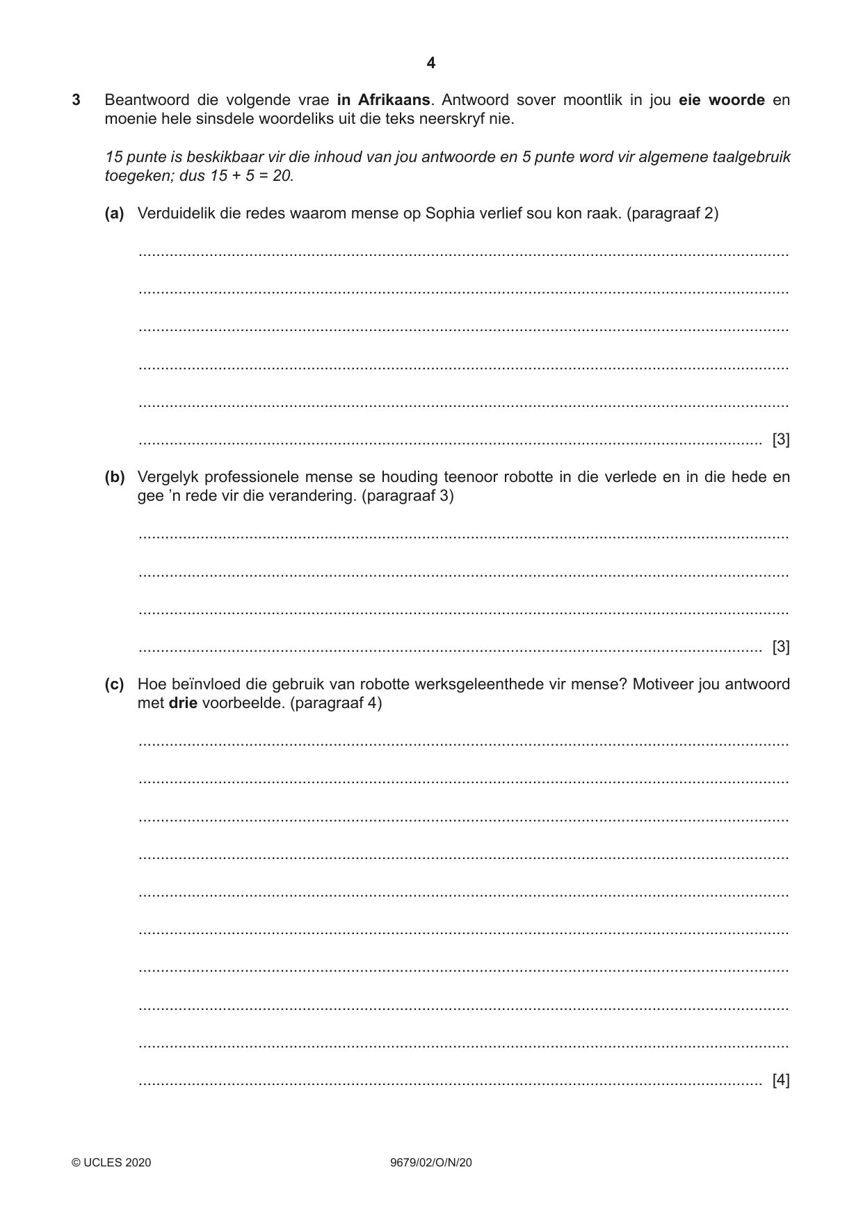 Cambridge A Level Afrikaans 9679 2020 Oct/Nov Paper 2 · Variant 0 question paper, page 4 of 12