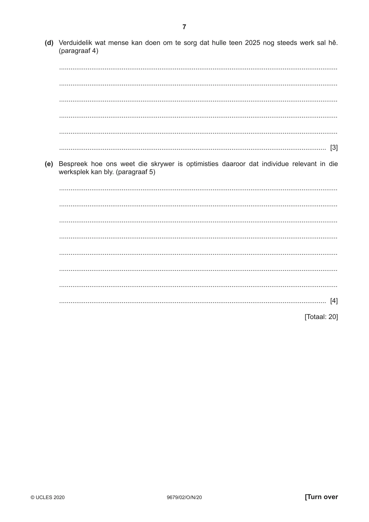Cambridge A Level Afrikaans 9679 2020 Oct/Nov Paper 2 · Variant 0 question paper, page 7 of 12