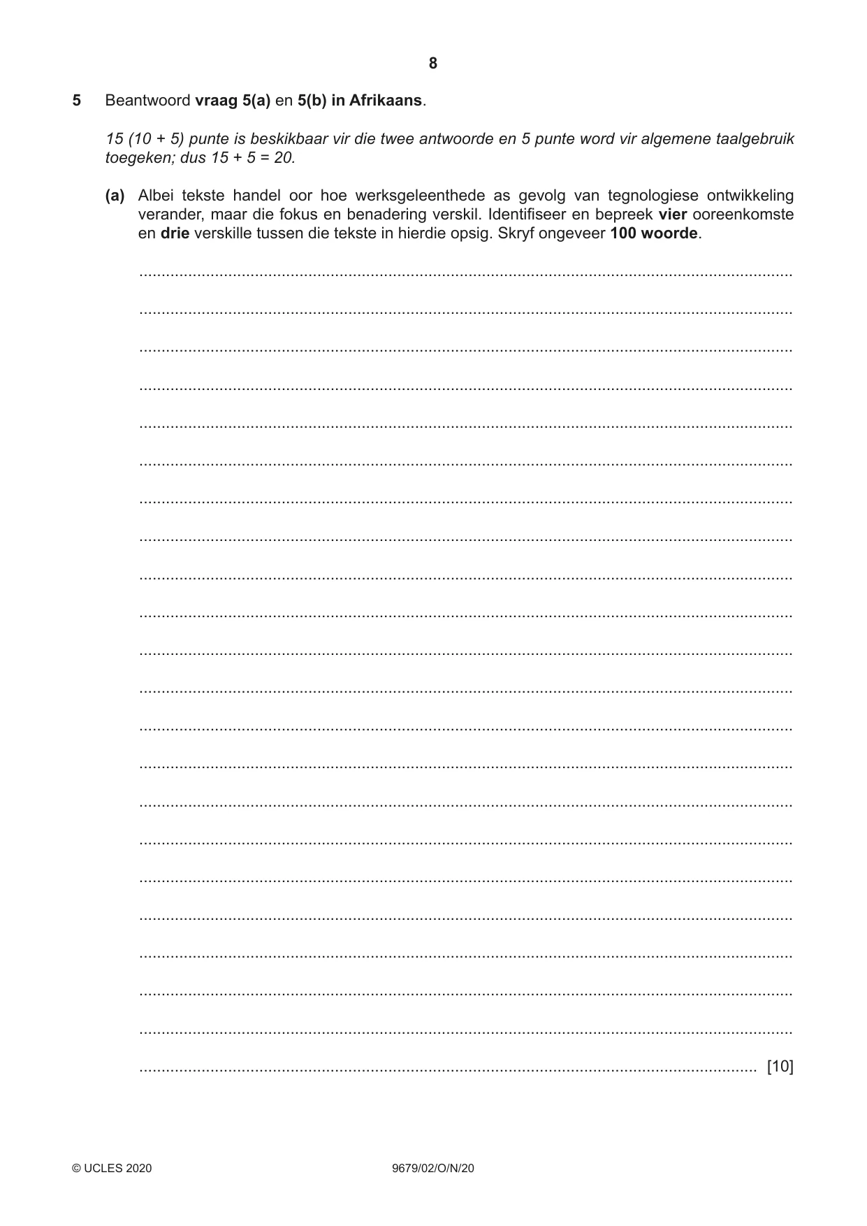 Cambridge A Level Afrikaans 9679 2020 Oct/Nov Paper 2 · Variant 0 question paper, page 8 of 12