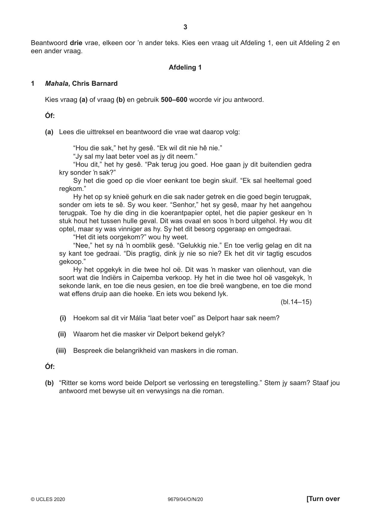 Cambridge A Level Afrikaans 9679 2020 Oct/Nov Paper 4 · Variant 0 question paper, page 3 of 8