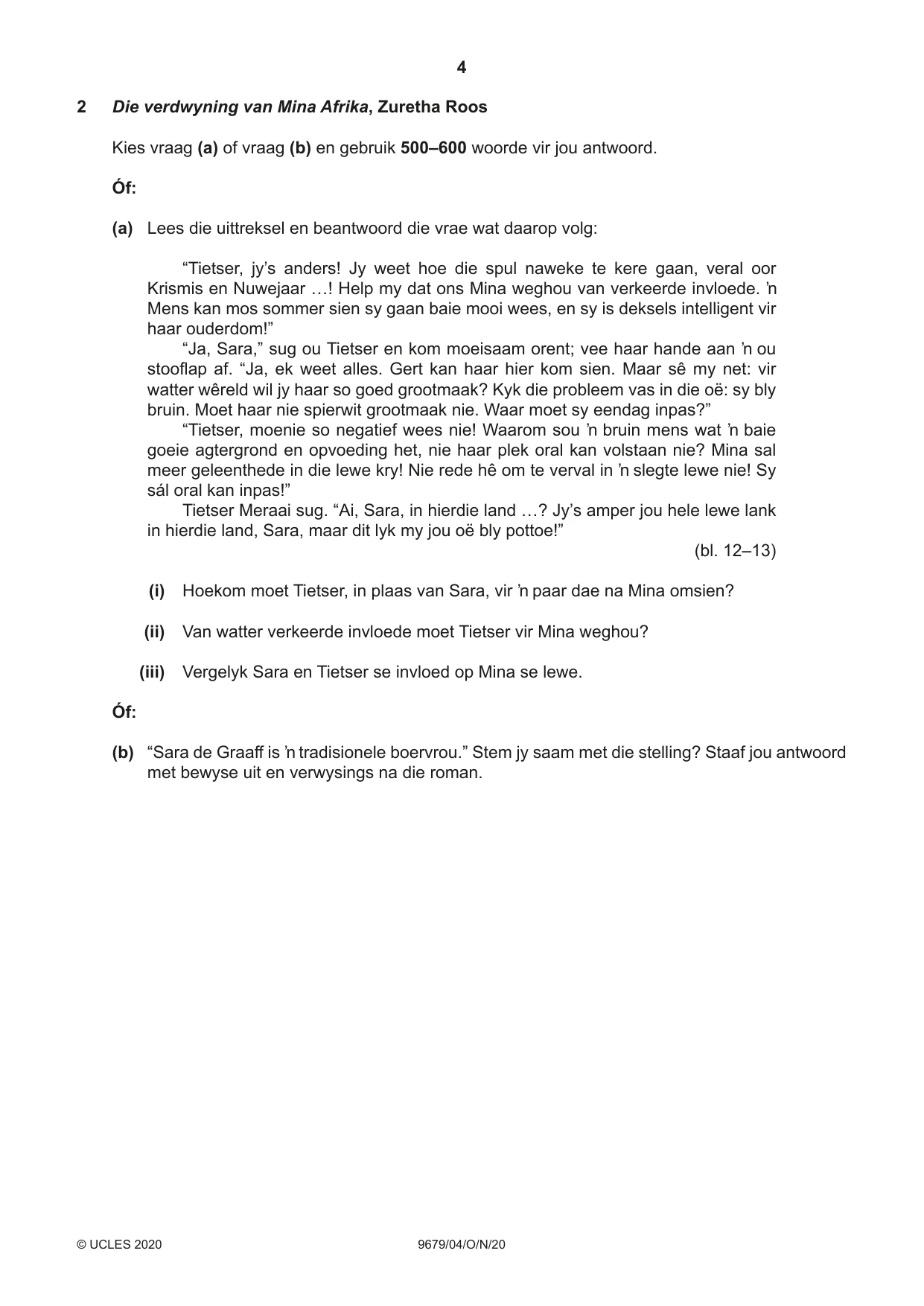 Cambridge A Level Afrikaans 9679 2020 Oct/Nov Paper 4 · Variant 0 question paper, page 4 of 8