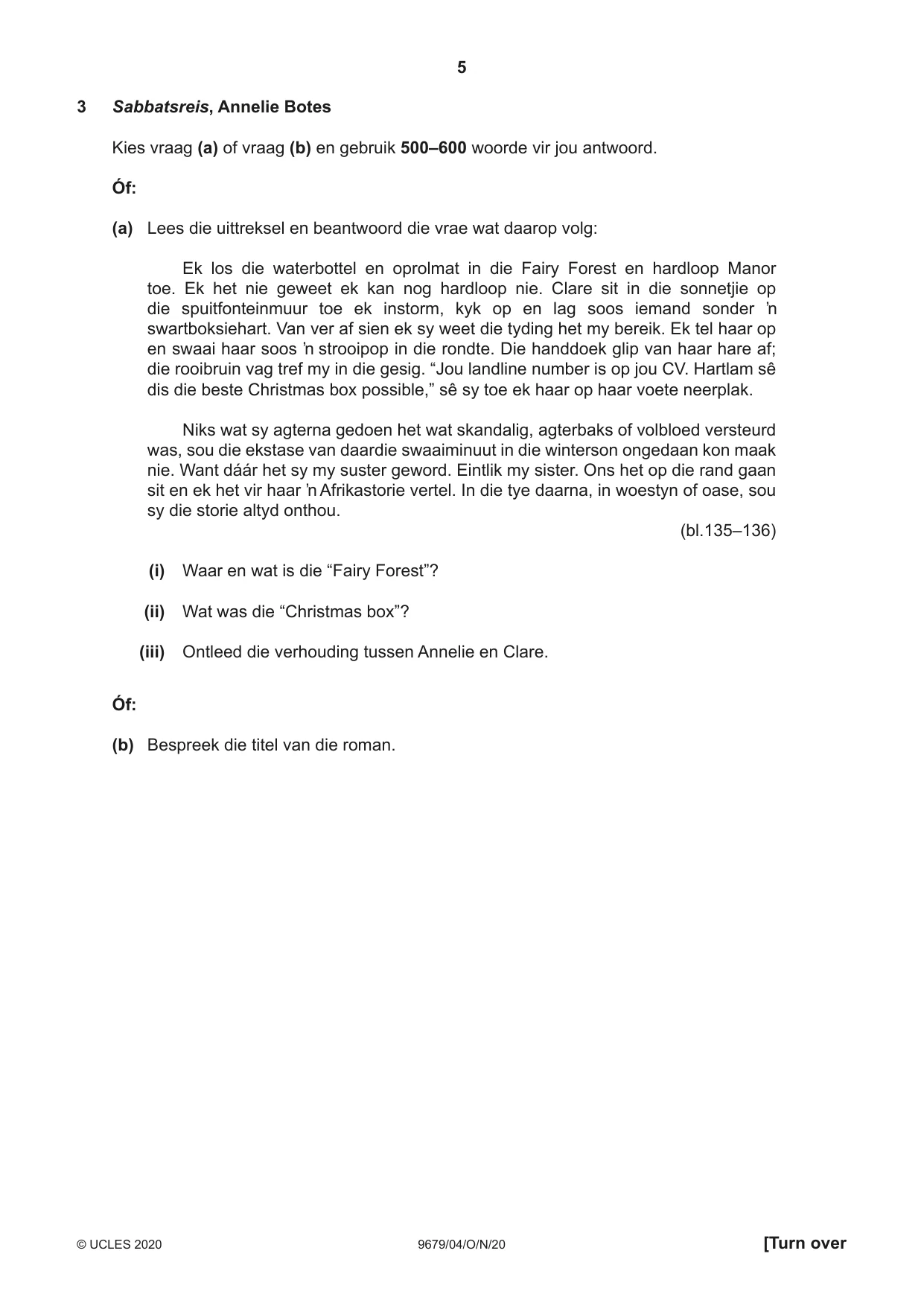 Cambridge A Level Afrikaans 9679 2020 Oct/Nov Paper 4 · Variant 0 question paper, page 5 of 8