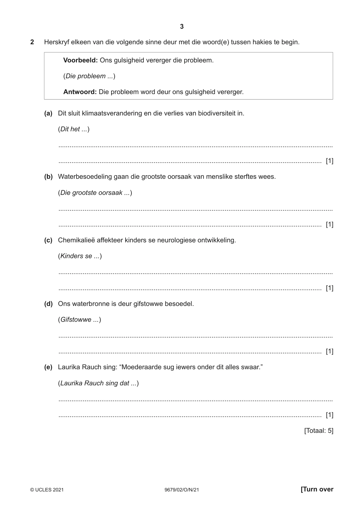 Cambridge A Level Afrikaans 9679 2021 Oct/Nov Paper 2 · Variant 0 question paper, page 3 of 12