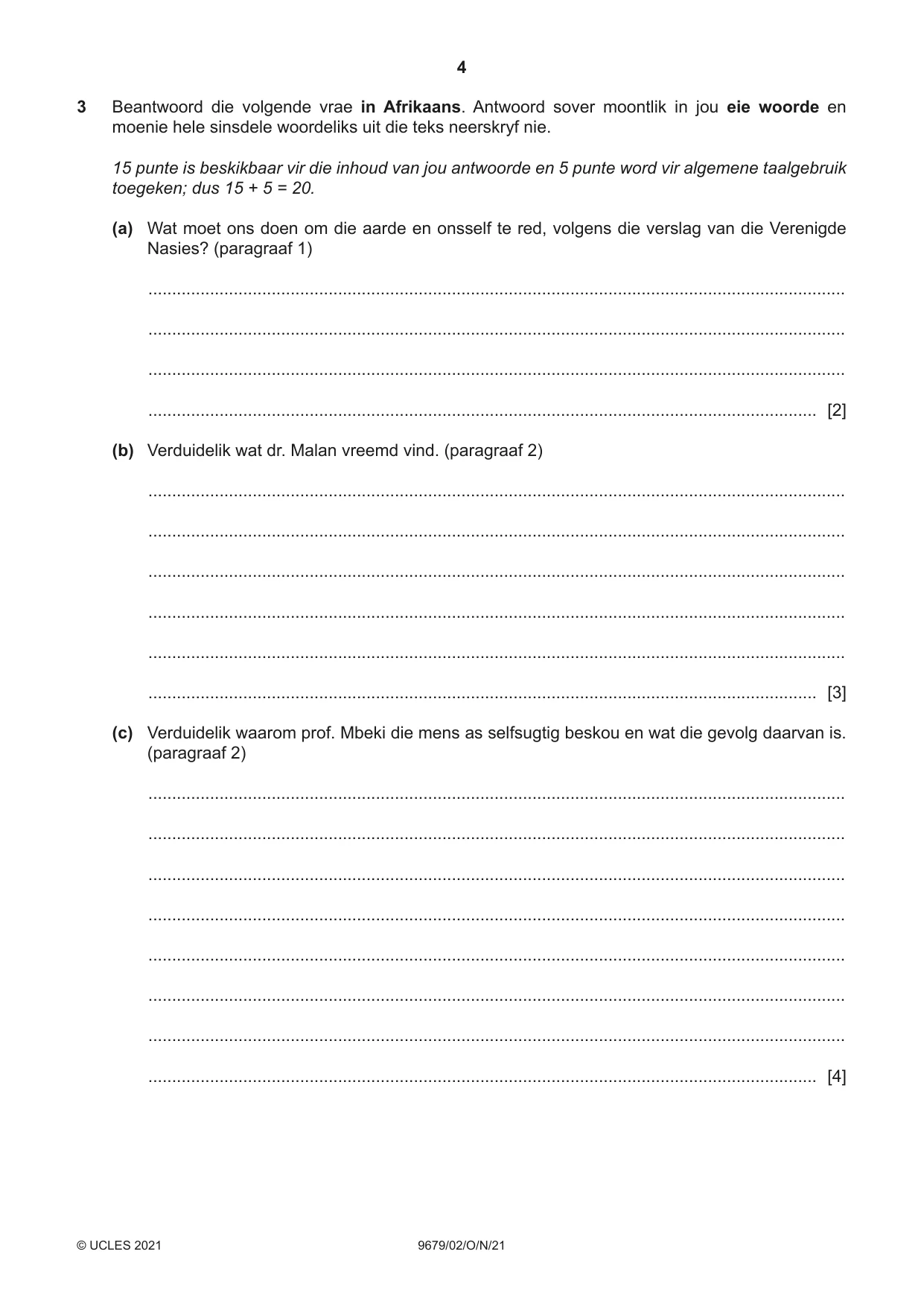 Cambridge A Level Afrikaans 9679 2021 Oct/Nov Paper 2 · Variant 0 question paper, page 4 of 12
