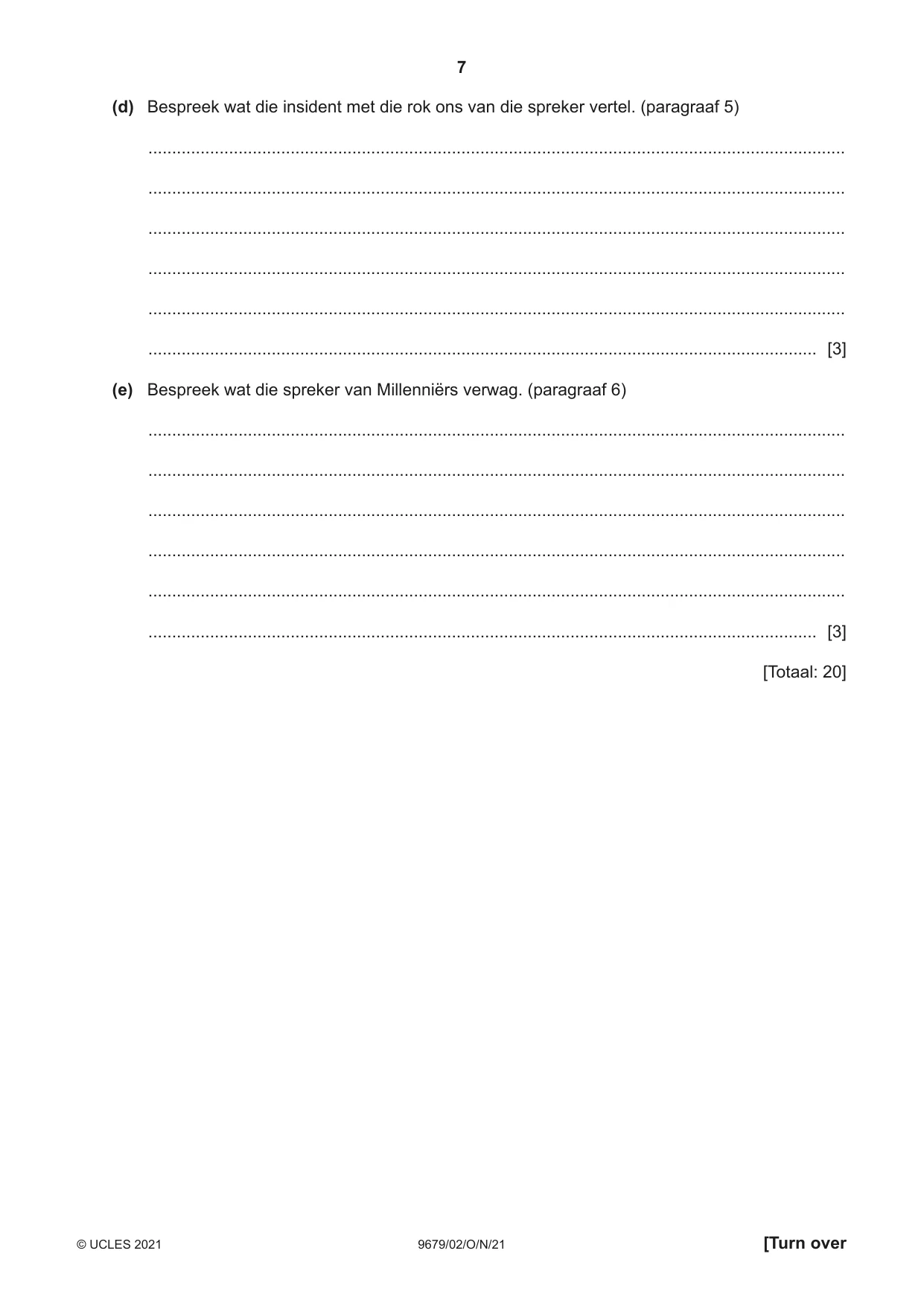 Cambridge A Level Afrikaans 9679 2021 Oct/Nov Paper 2 · Variant 0 question paper, page 7 of 12