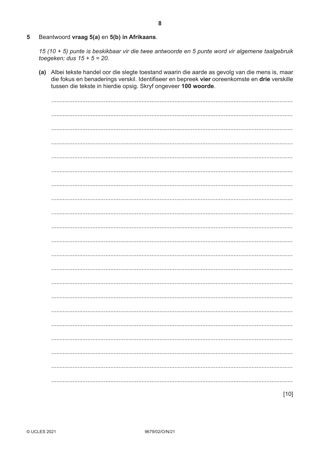 Cambridge A Level Afrikaans 9679 2021 Oct/Nov Paper 2 · Variant 0 question paper, page 8 of 12